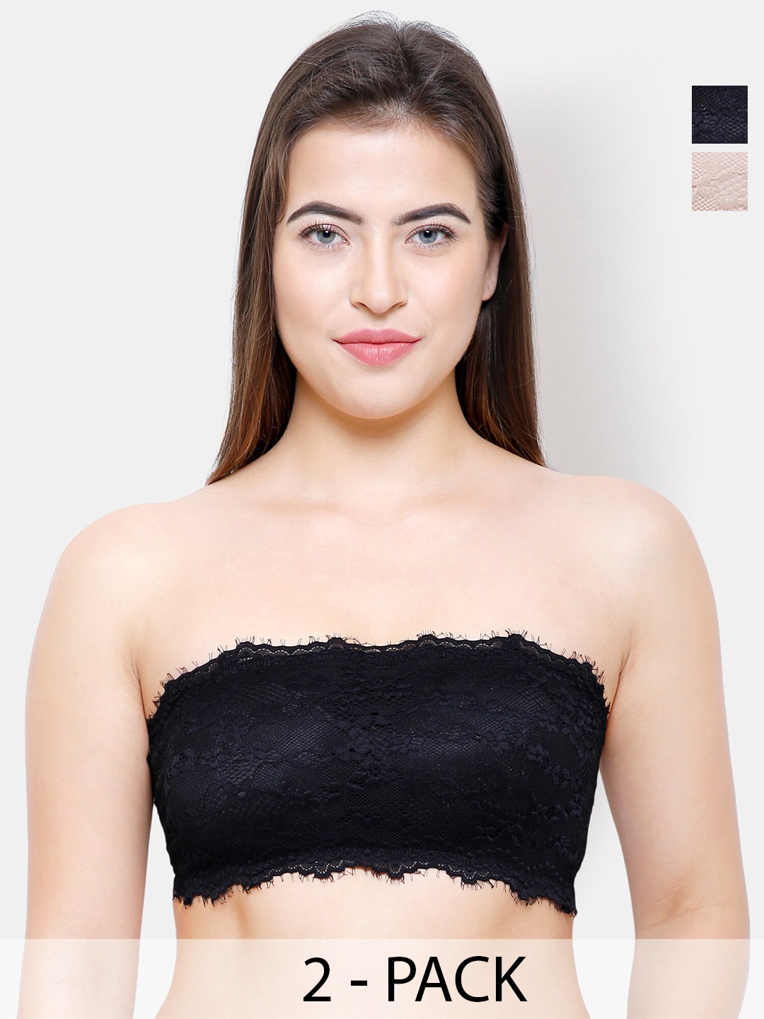 

FashionRack Pack Of 2 All Day Comfort Bandeau Microfiber Bra Half Coverage Lightly Padded, Black