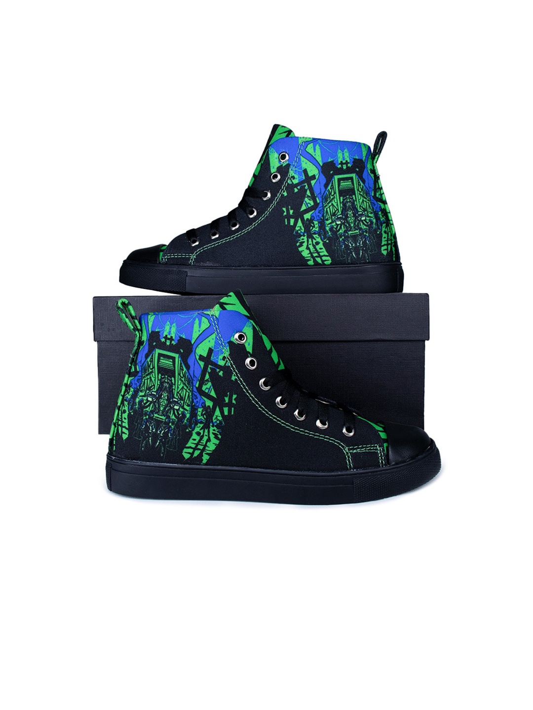 

KobSook Women Printed Round Toe Mid-Top Canvas Sneakers, Black