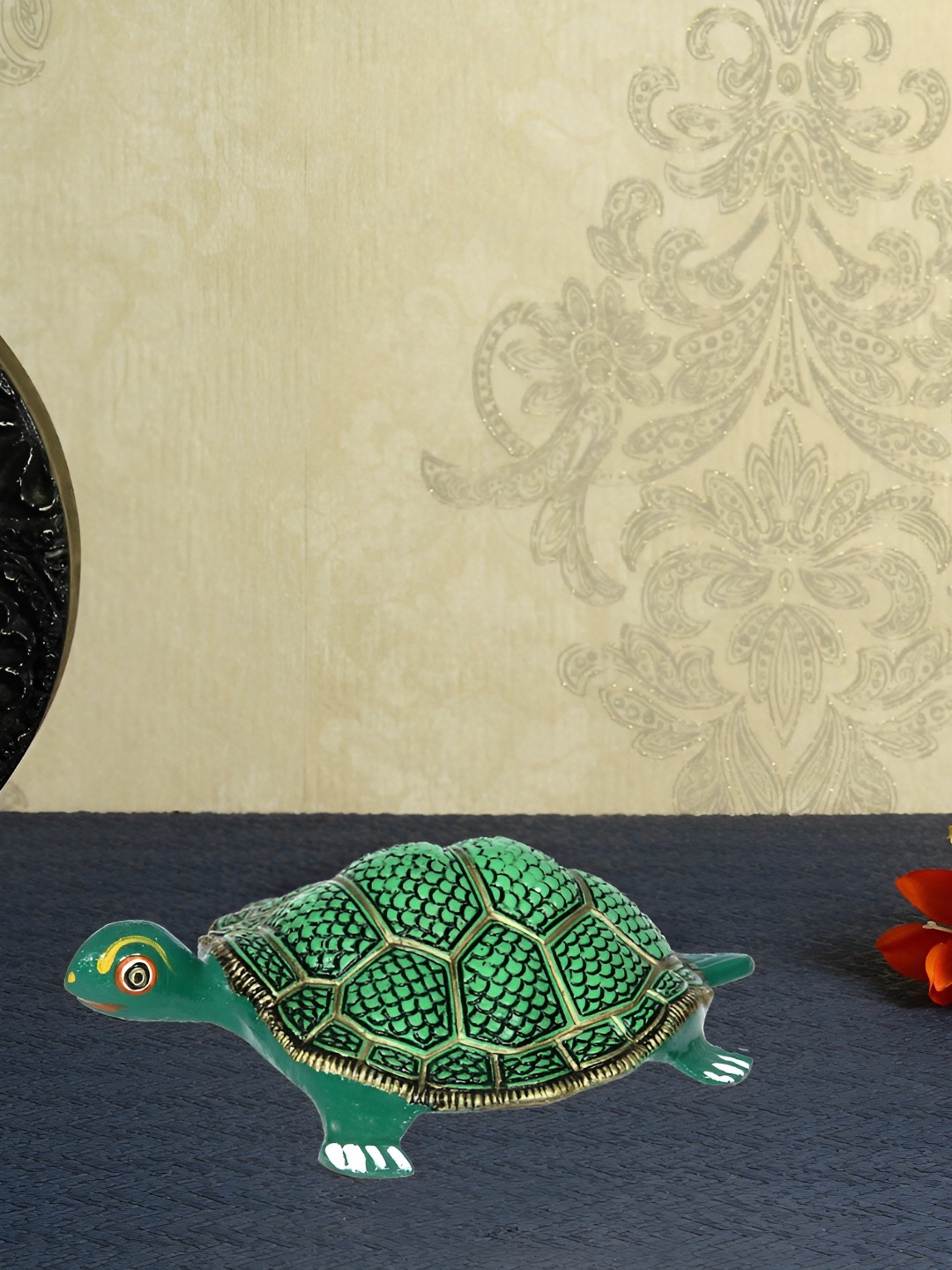 

HANDICRAFTS PARADISE Green Textured Metal Tortoise Idol Showpiece