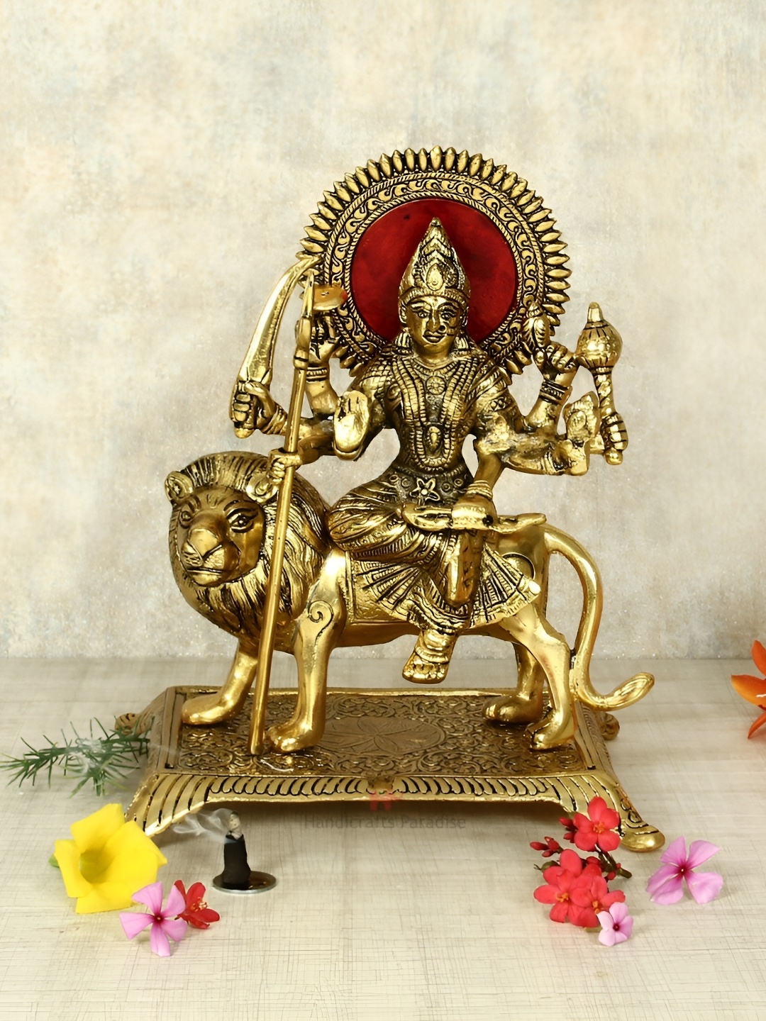 

HANDICRAFTS PARADISE Gold Toned Durga Maa Metal Religious Idol Showpiece