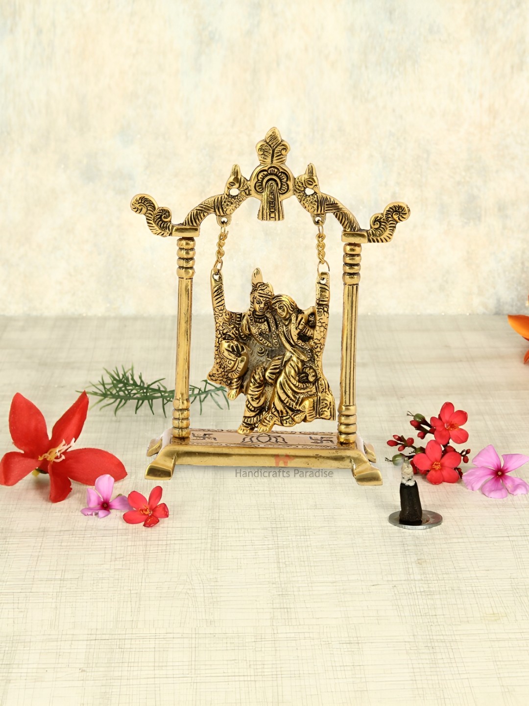 

HANDICRAFTS PARADISE Gold-Toned Religious Radha Krishna Jhoola Idol Showpiece