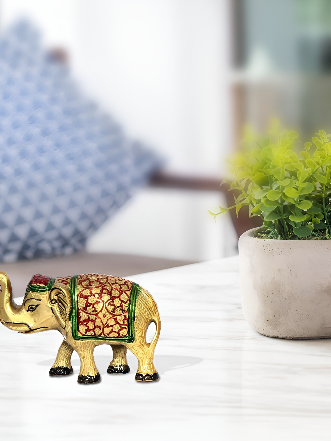 

HANDICRAFTS PARADISE Gold Toned & Red Elephant Metal Religious Idol Showpiece, Multi