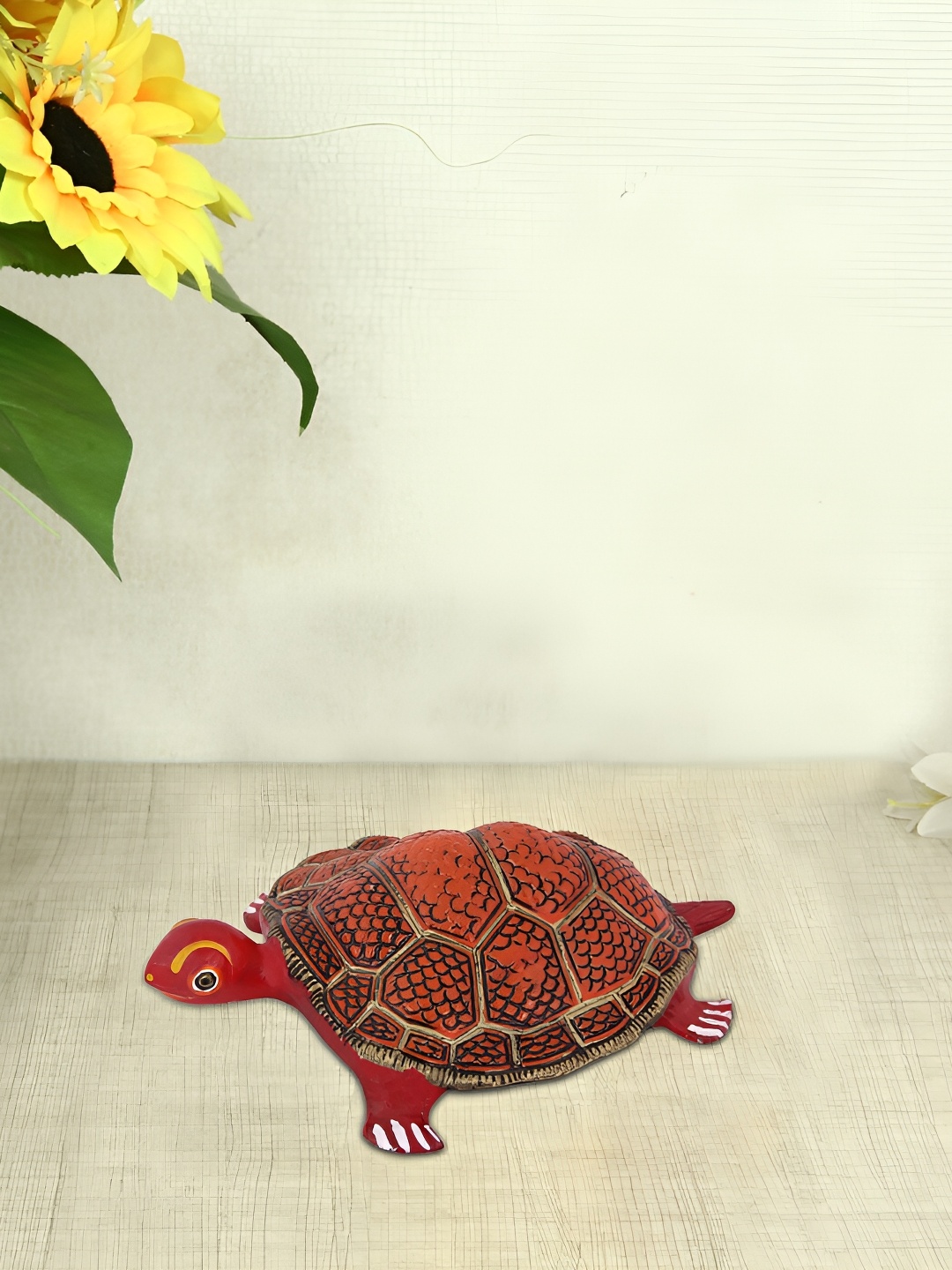 

HANDICRAFTS PARADISE Red Textured Metal Tortoise Idol Showpiece