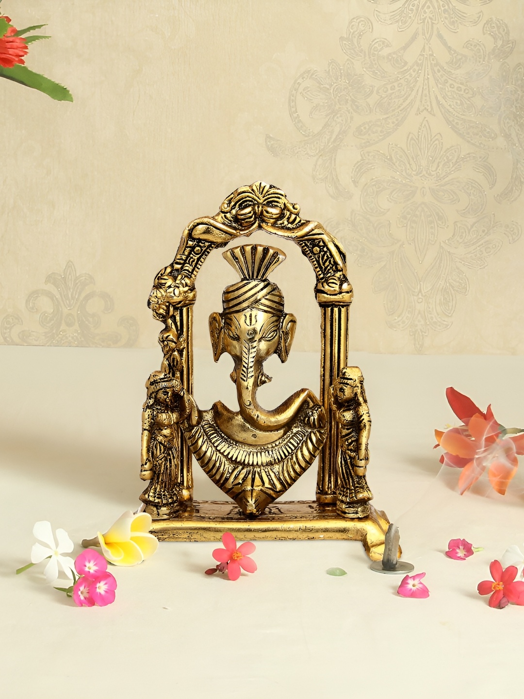 

HANDICRAFTS PARADISE Gold-Toned Lord Ganesh with a turban in a frame Showpiece