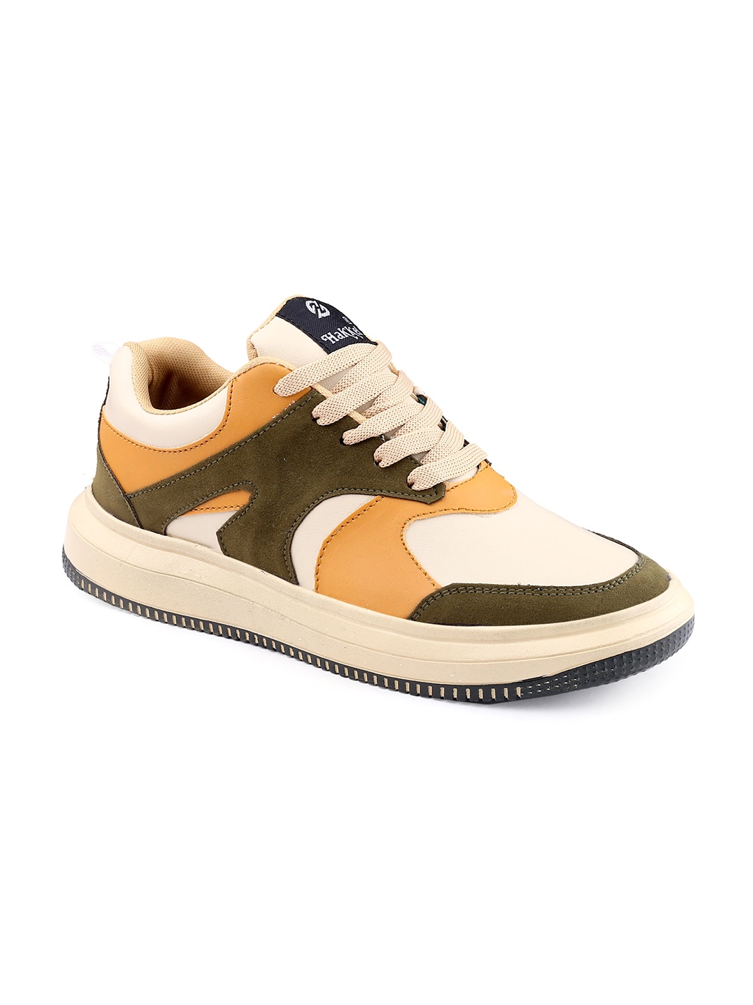 

HAKKEL Men Colourblocked Round Toe Lightweight Sneakers, Beige