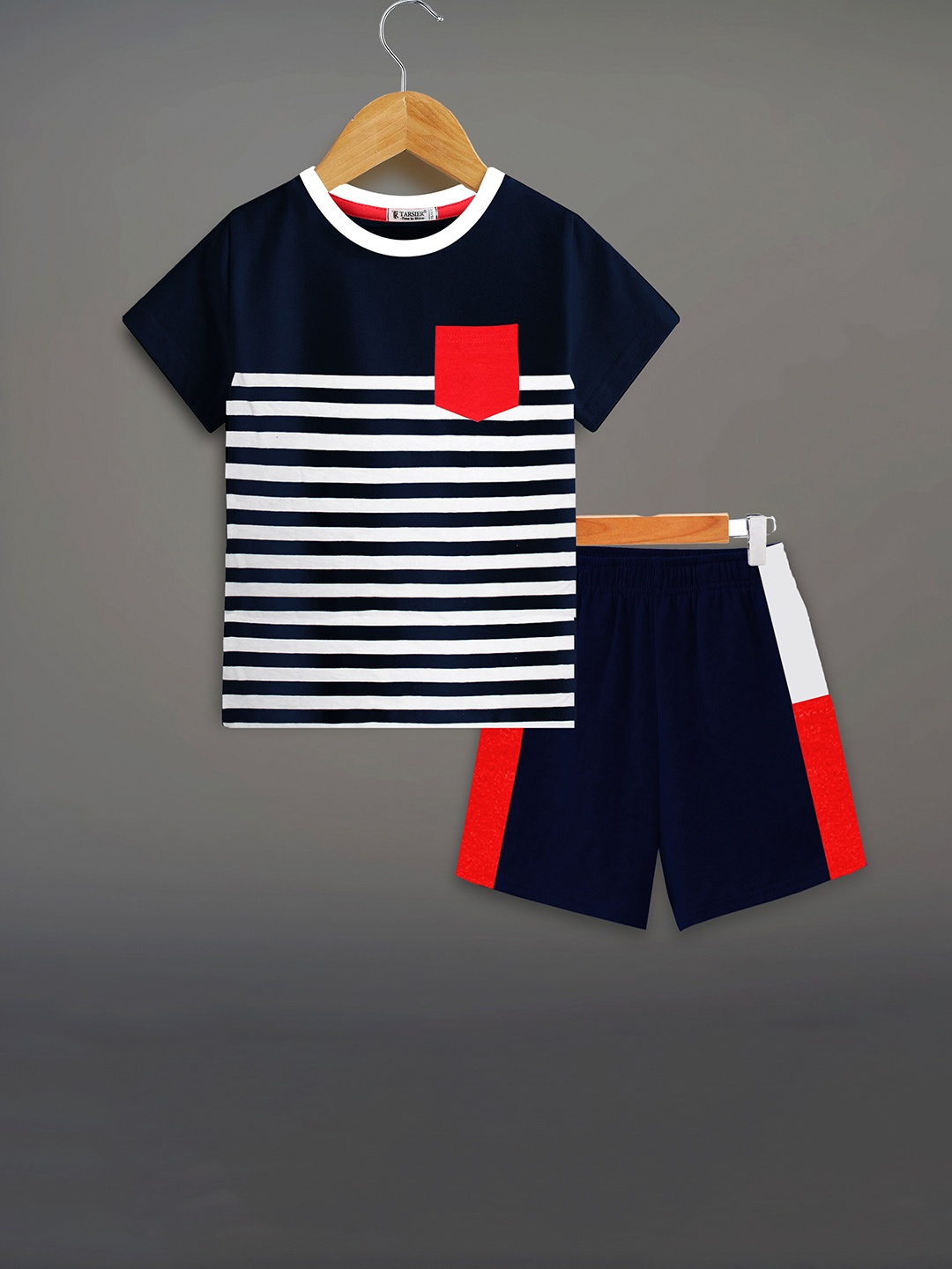 

BAESD Kids Striped Pure Cotton T-shirt with Shorts, Navy blue
