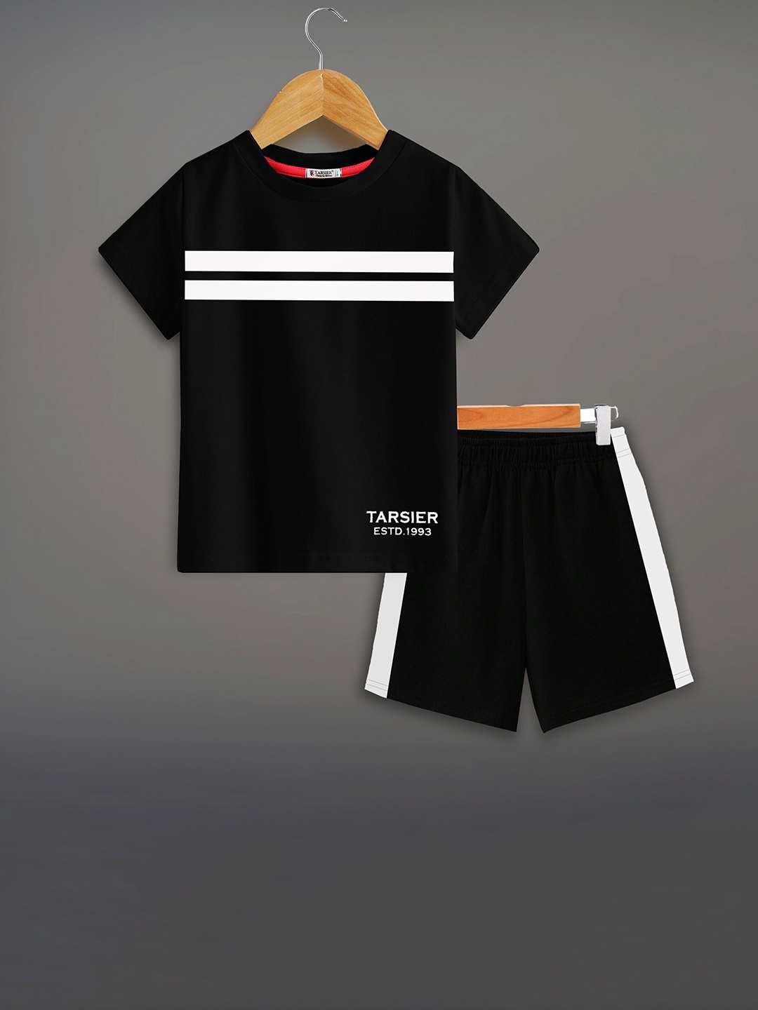 

BAESD Boys Round Neck Short Sleeves Pure Cotton T-shirt with Shorts, Black