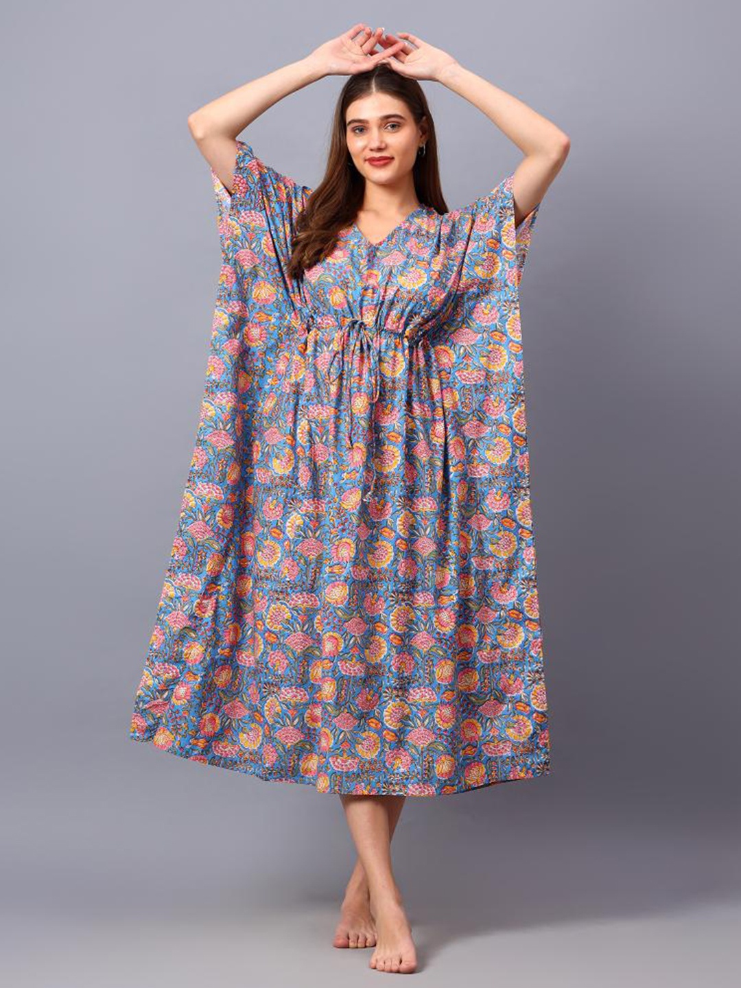 

Safeera Printed Pure Cotton Maxi Kaftan Nightdress, Mauve