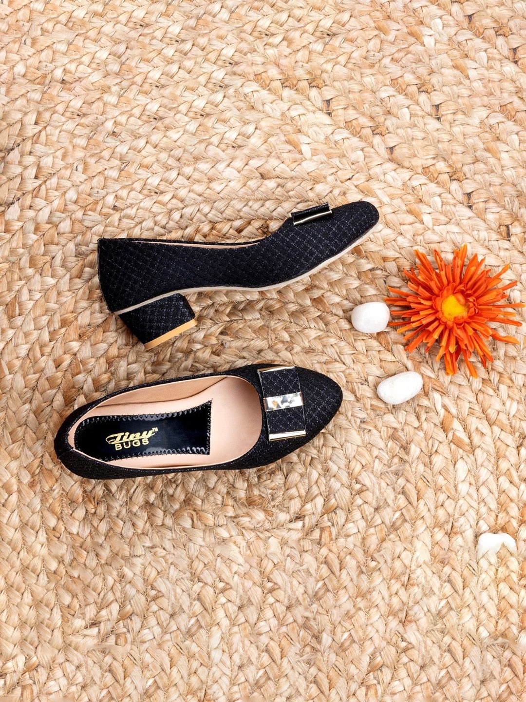 

Tiny Bugs Girls Printed Bow Detail Pointed Toe Block Heel Pumps, Black