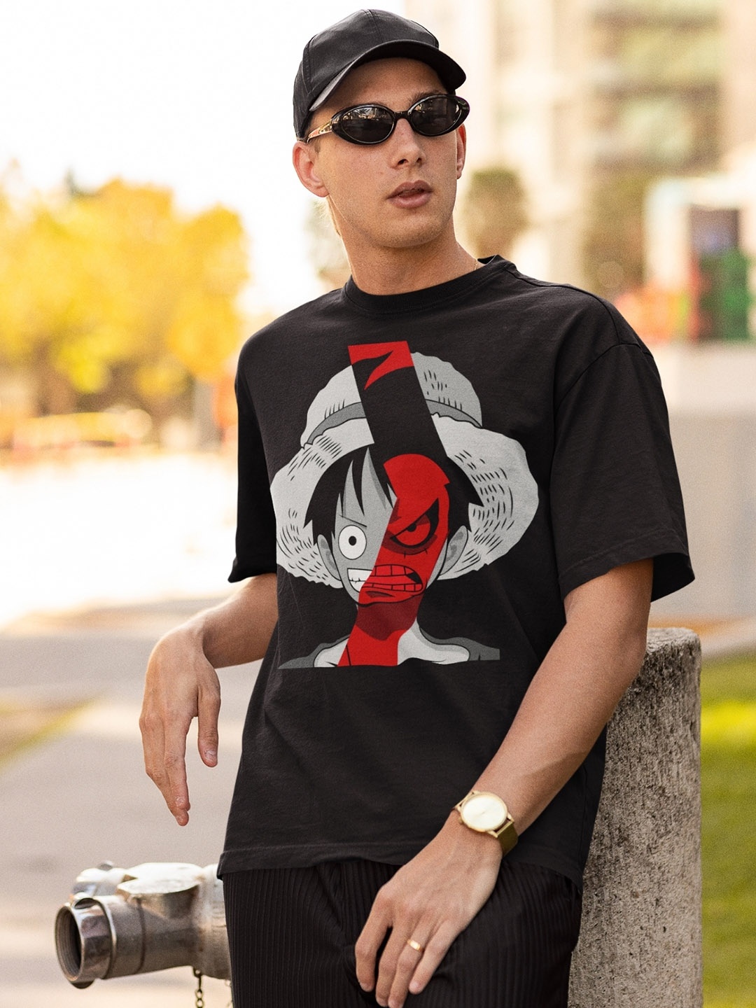 

CAPTCHA Graphic Printed Round Neck Short Sleeves Oversized Cotton T-shirt, Black