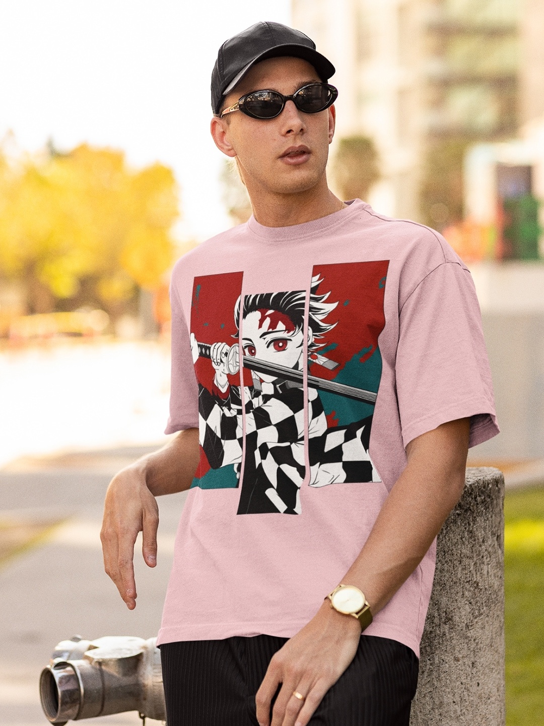 

CAPTCHA Graphic Anime Printed Cotton Oversized T-shirt, Pink