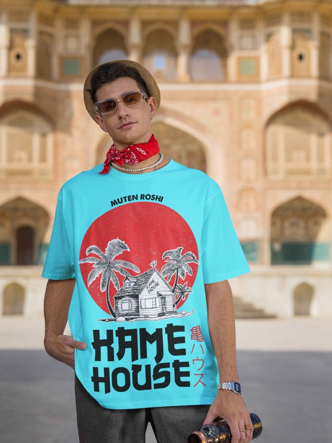 CAPTCHA Typography Printed Cotton Oversized T-shirt, Turquoise blue