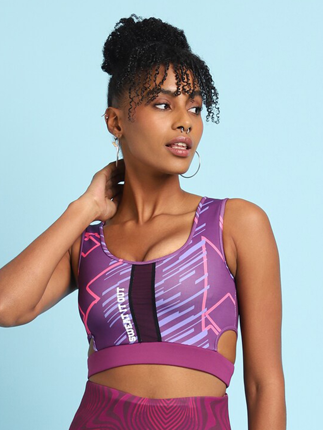 

FOREVER 21 Graphic Printed All Day Comfort Sport Bra Half Coverage Underwired, Purple