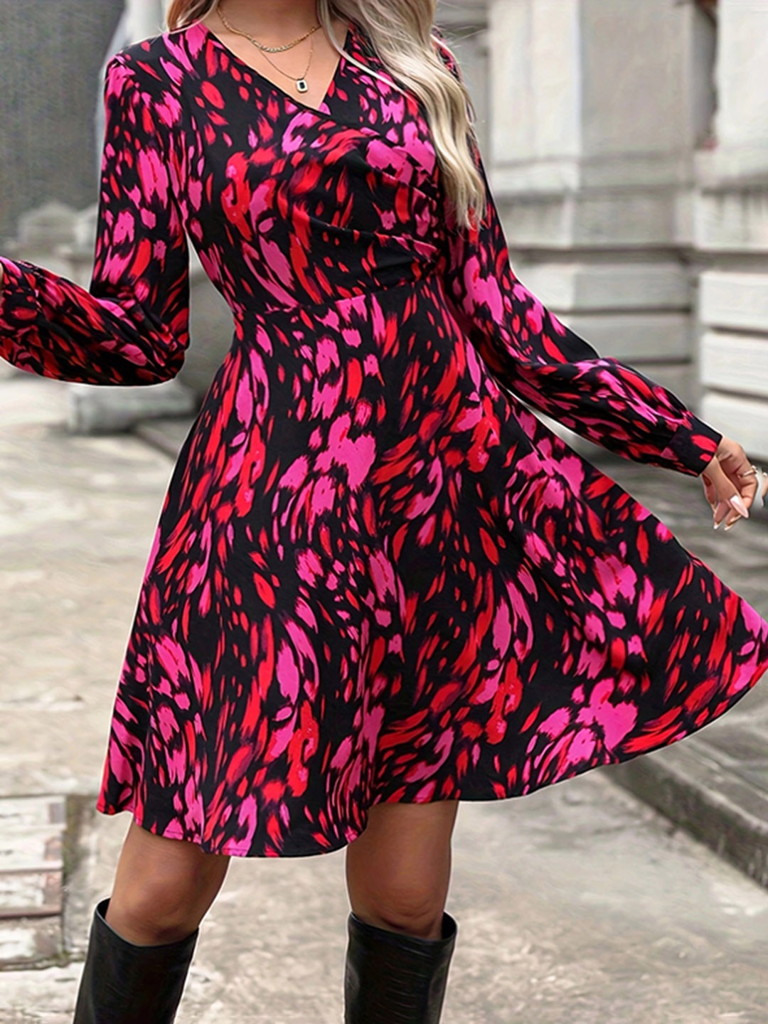 

StyleCast Abstract Printed A-Line Dress, Fuchsia