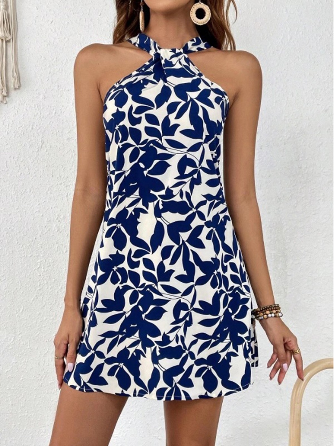 

StyleCast Abstract Printed Halter Neck Sleeveless A-Line Mini Dress, Blue