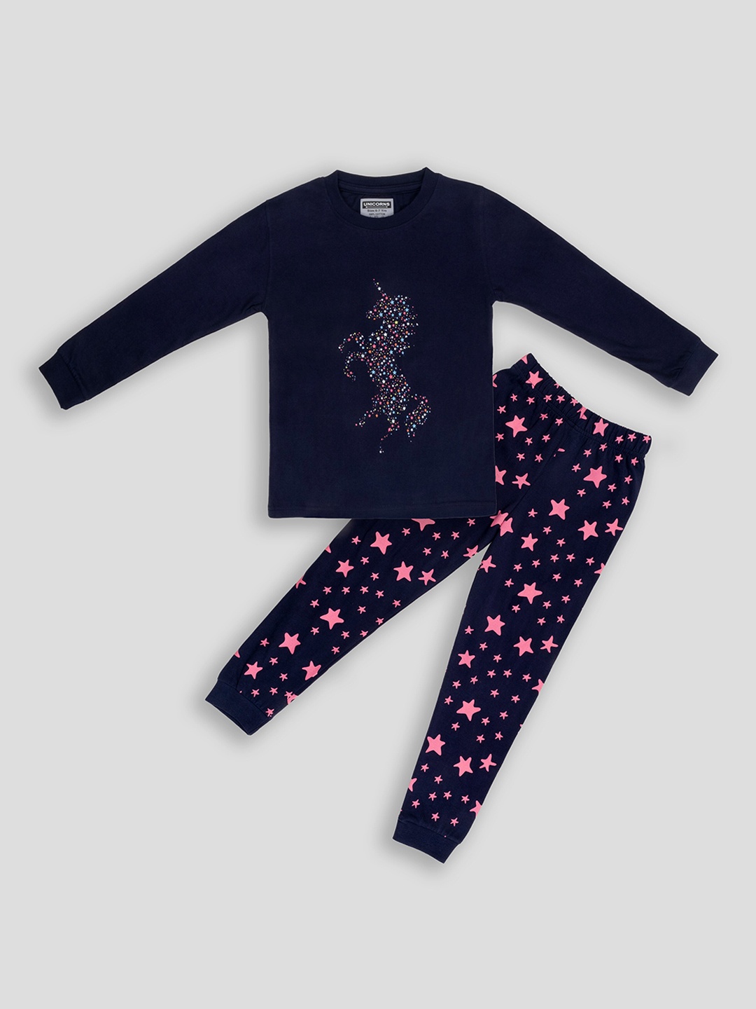 

BAESD Kids Unicorn Printed Pure Cotton Night suit, Navy blue