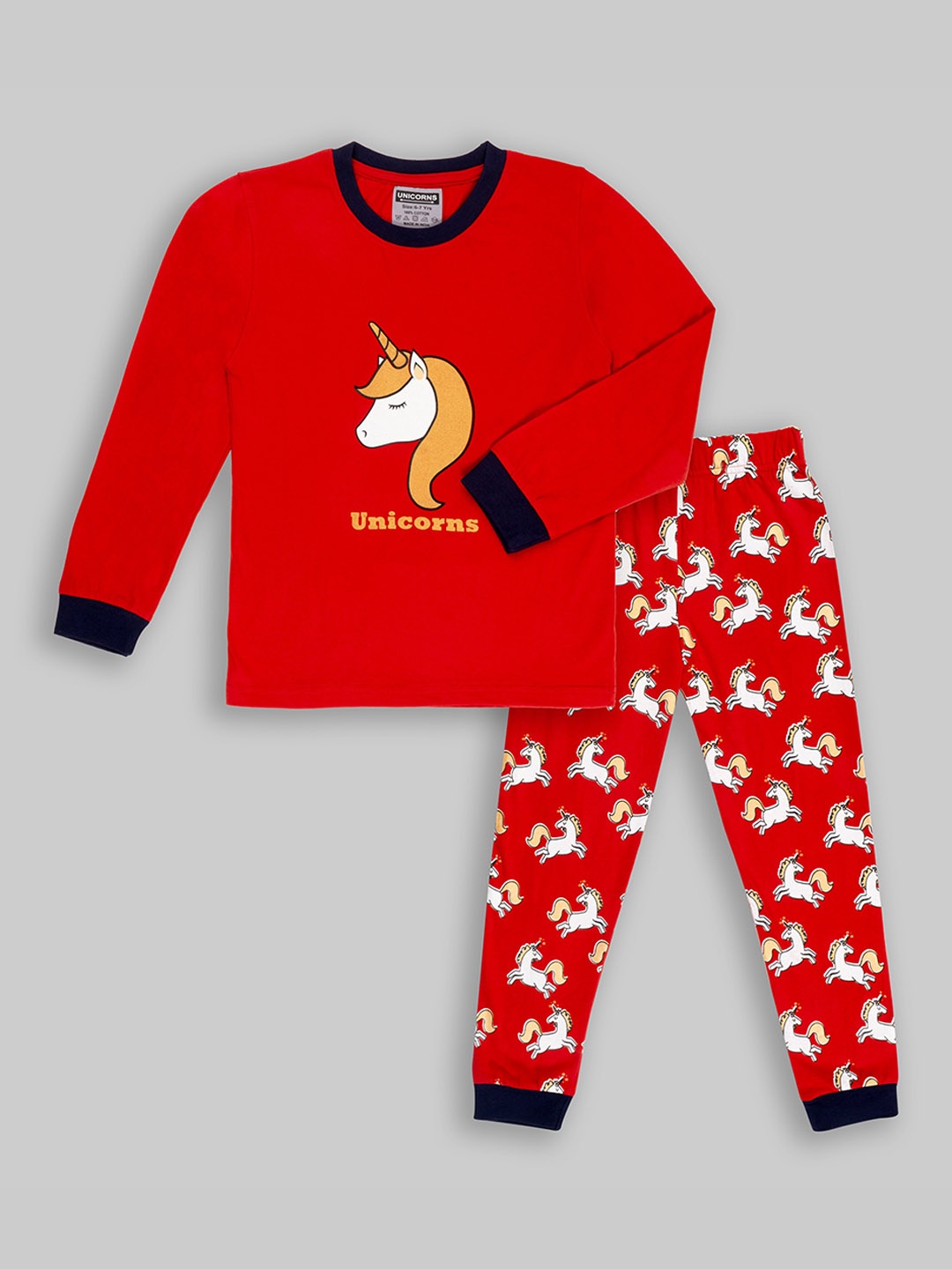 

BAESD Kids Printed Pure Cotton Night Suit, Red