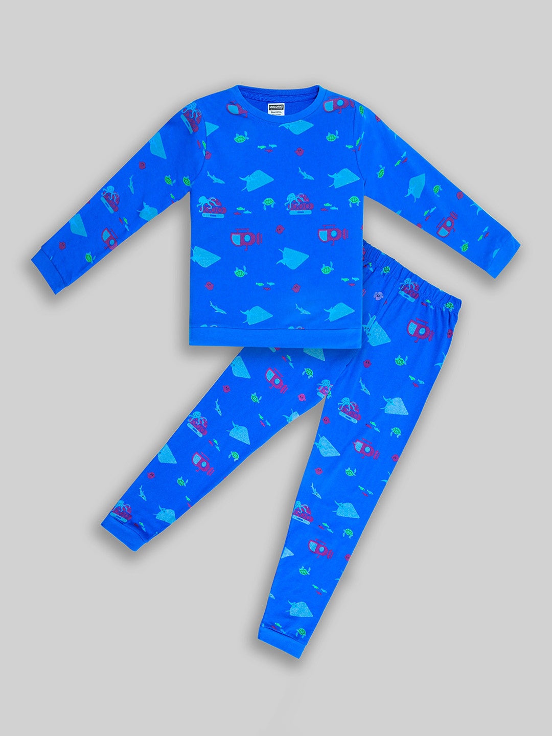 

BAESD Kids Conversational Printed Long Sleeves Night Suit, Blue