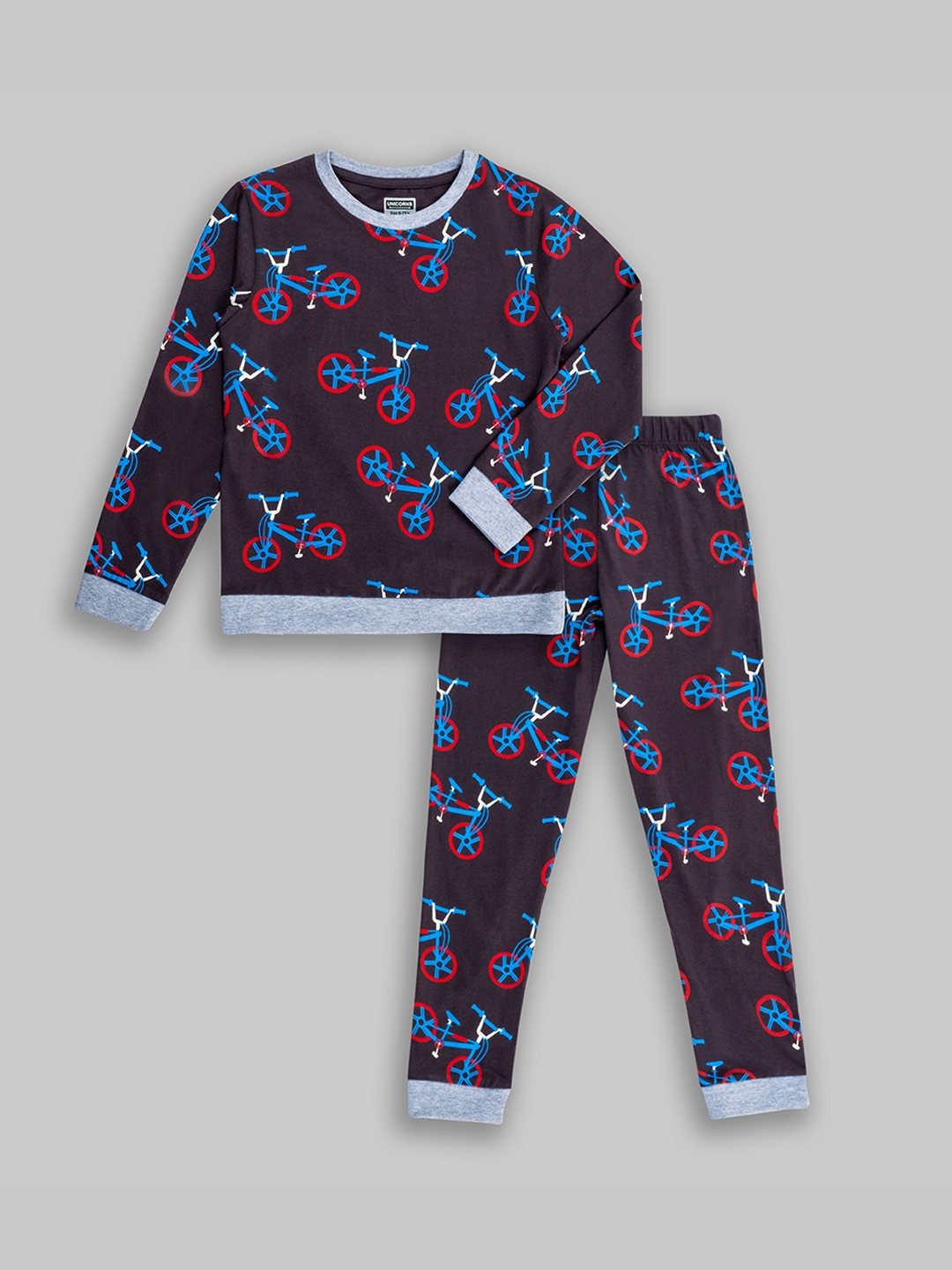 

BAESD Kids Conversational Printed Pure Cotton Night Suit, Navy blue