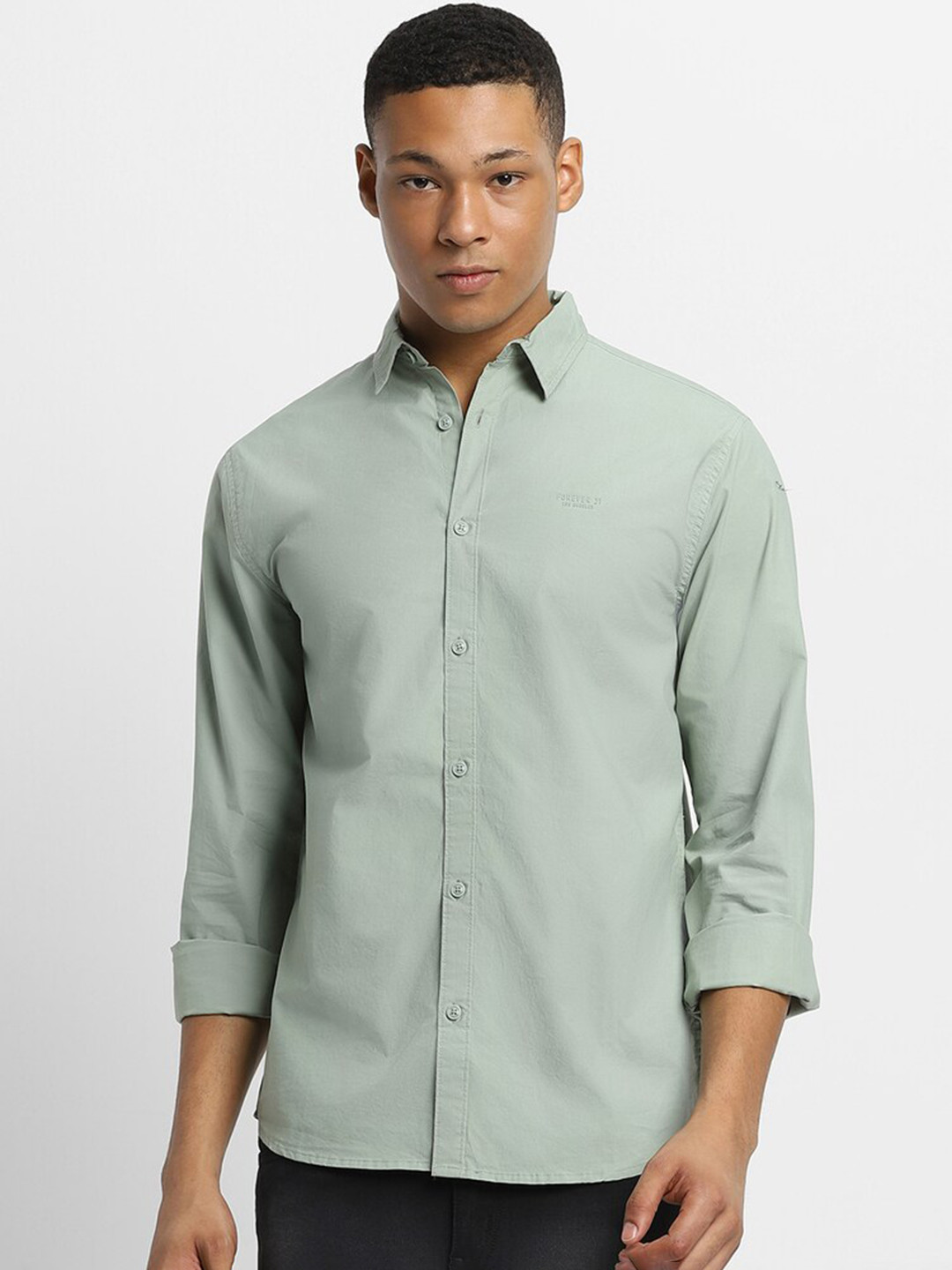 

FOREVER 21 Men Opaque Party Shirt, Green