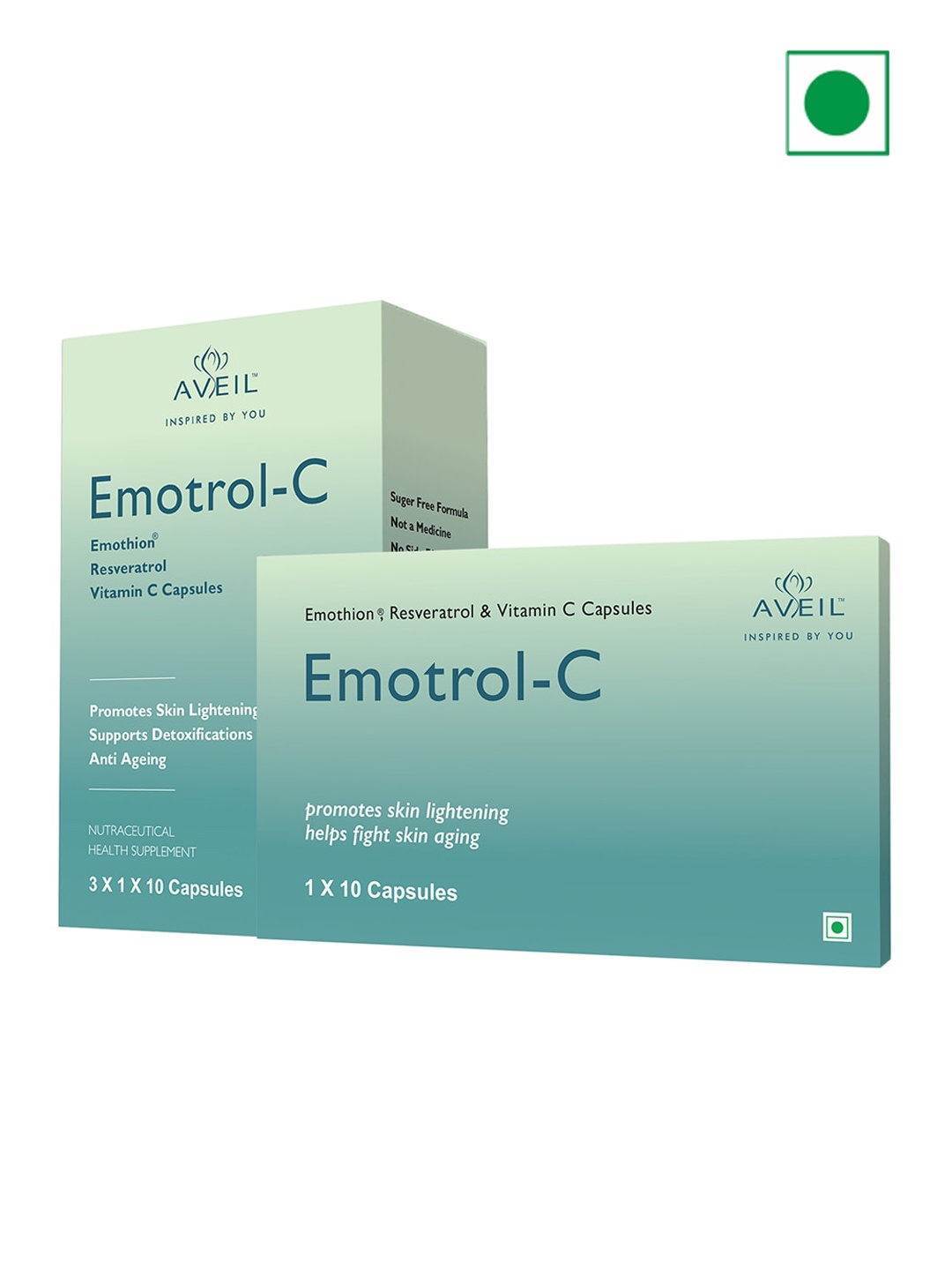 

AVEIL Set of 3 Emotrol-C Resveratrol & Vitamin C Capsules - 10 Capsules Per Pack, Green