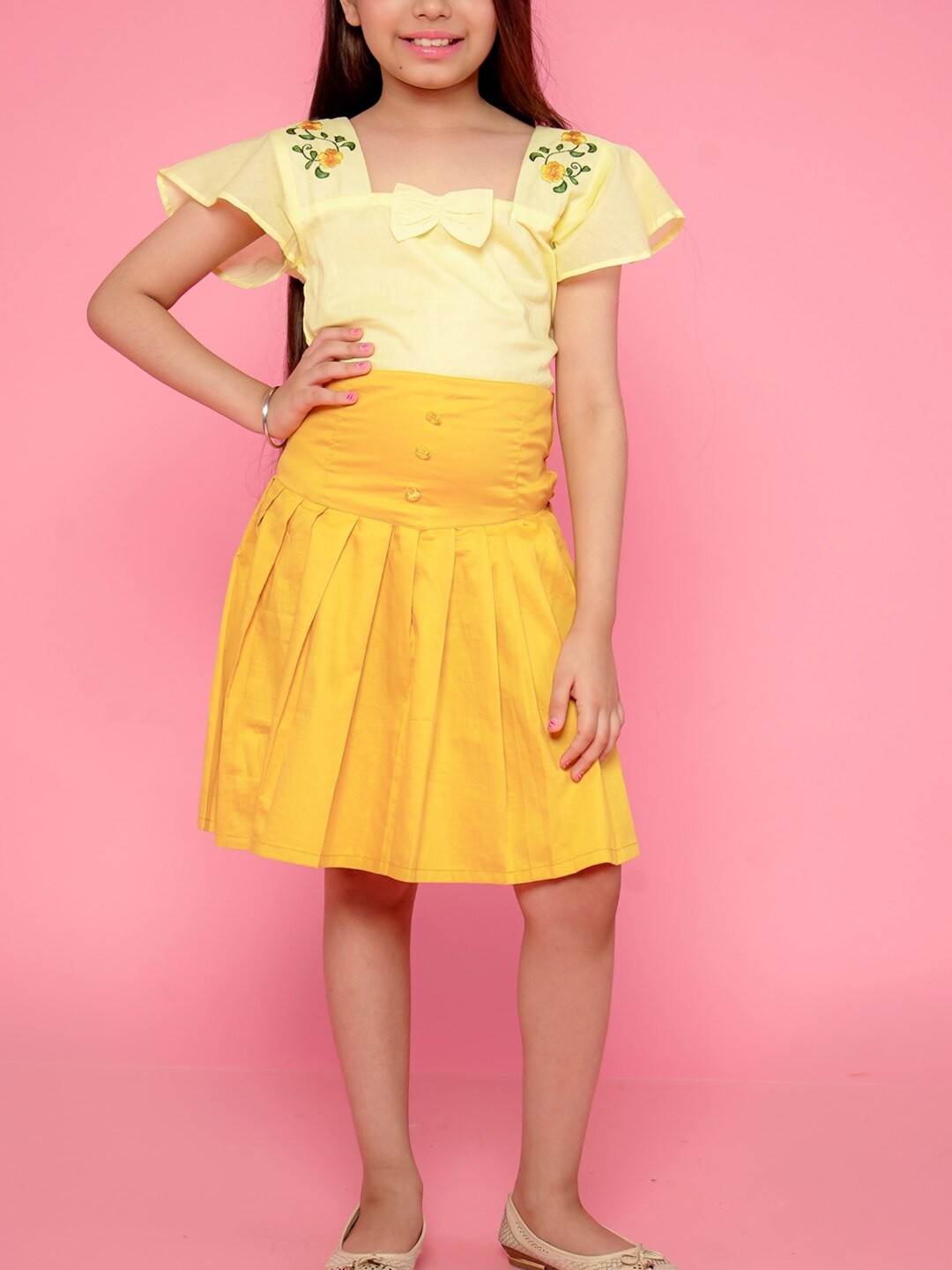 

BAESD Girls Gardenia A-line Pleated Knee Length Skirts, Yellow