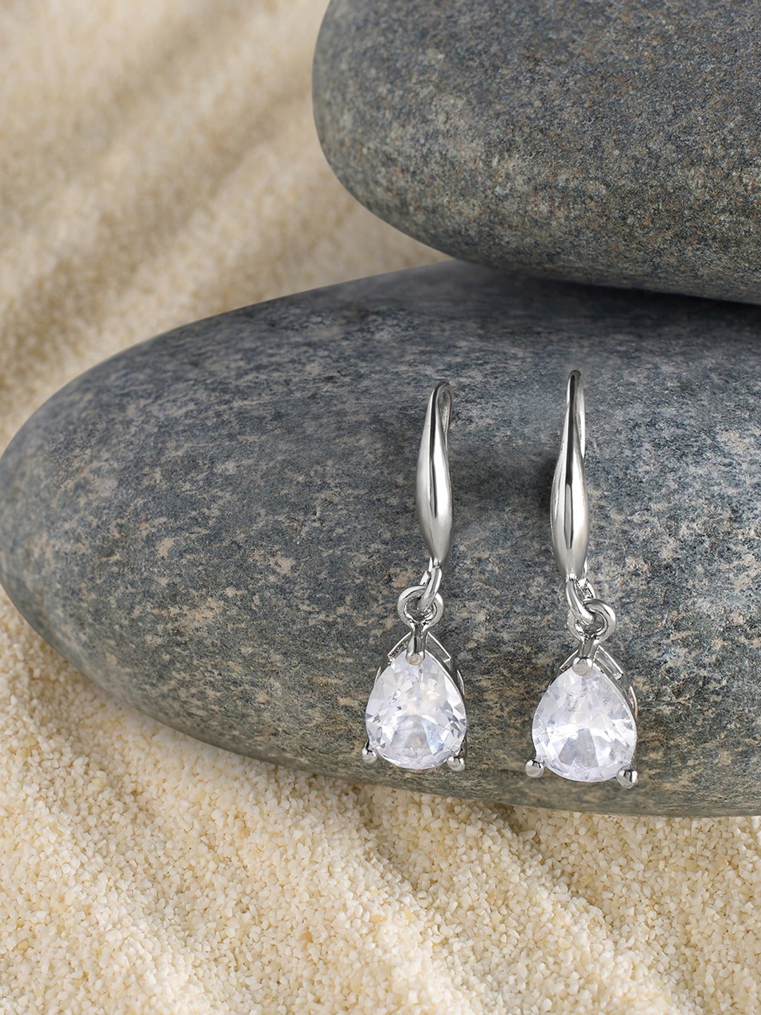

AMI Silver-Plated Cubic Zirconia Contemporary Drop Earrings
