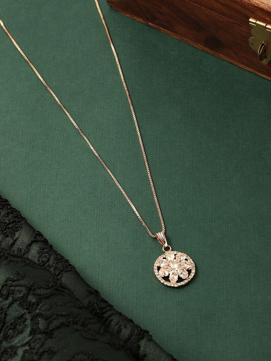 

AMI Rose Gold-Plated Contemporary CZ-Studded Pendant With Chain