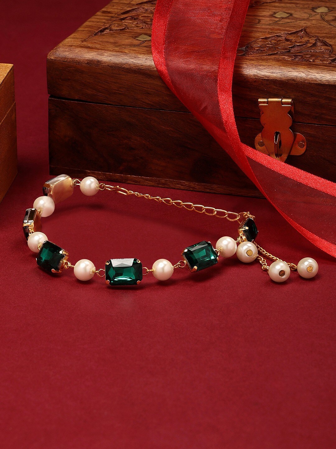 

AMI Women Gold-Plated Artificial Stones-Studded & Beaded Wraparound Bracelet