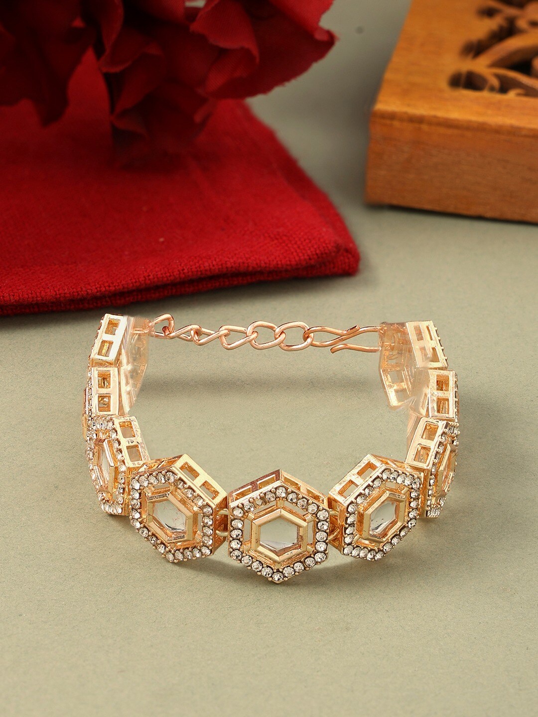 

AMI Women Gold-Plated Artificial Stones-Studded Wraparound Bracelet