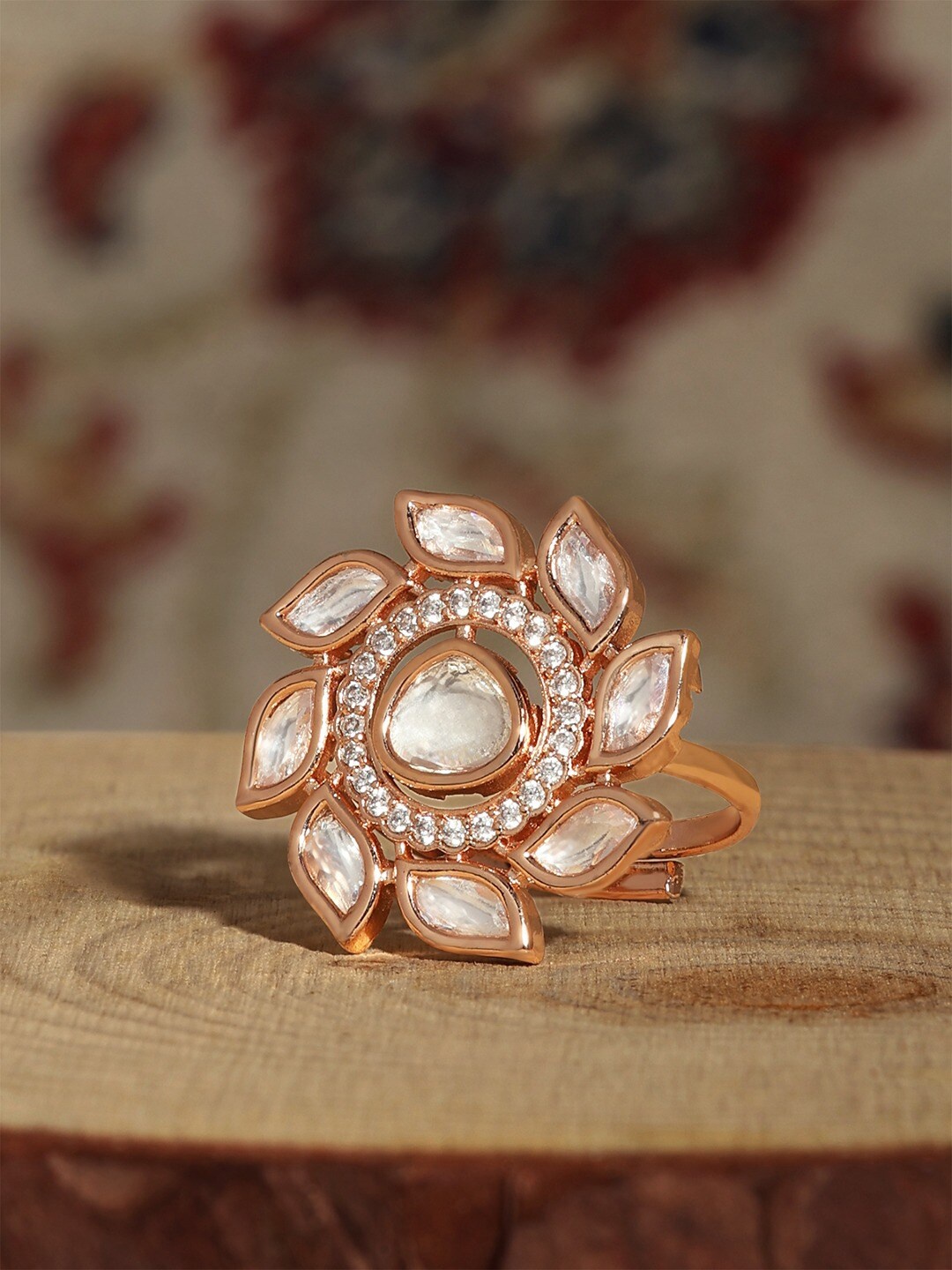 

AMI Rose Gold-Plated Cubic Zirconia-Studded Adjustable Ring
