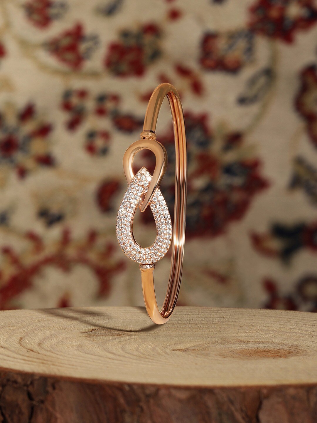

AMI Women Rose Gold-Plated Cubic Zirconia-Studded Kada Bracelet