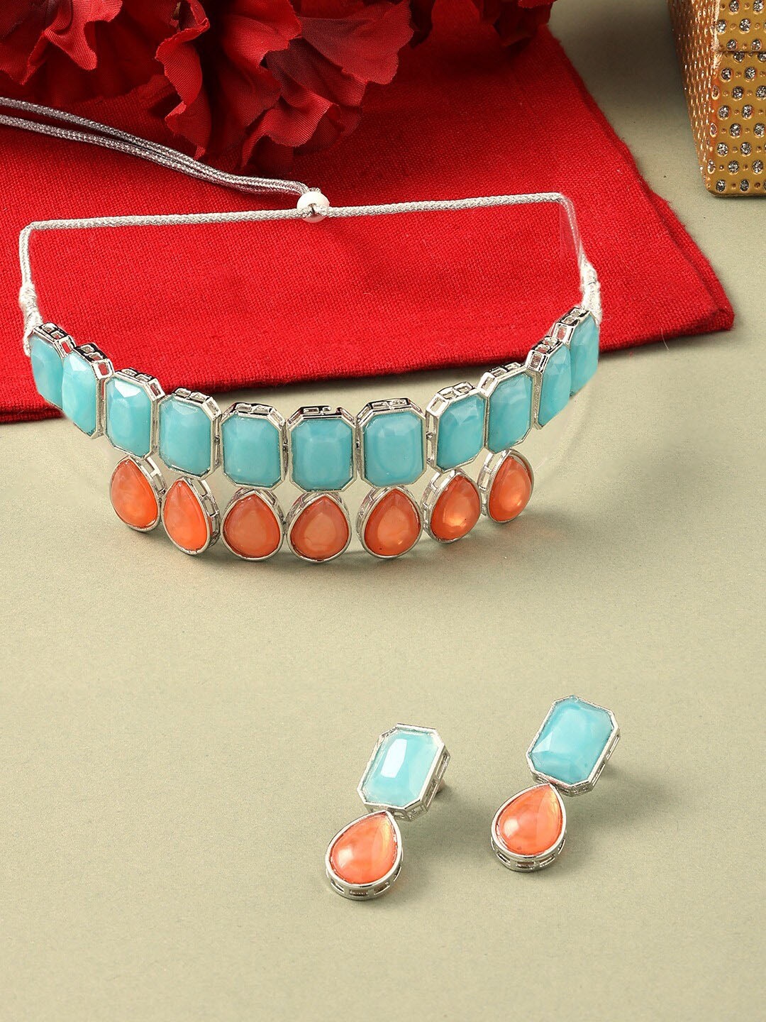

AMI Silver Plated Stone Studded Choker Jewellery Set