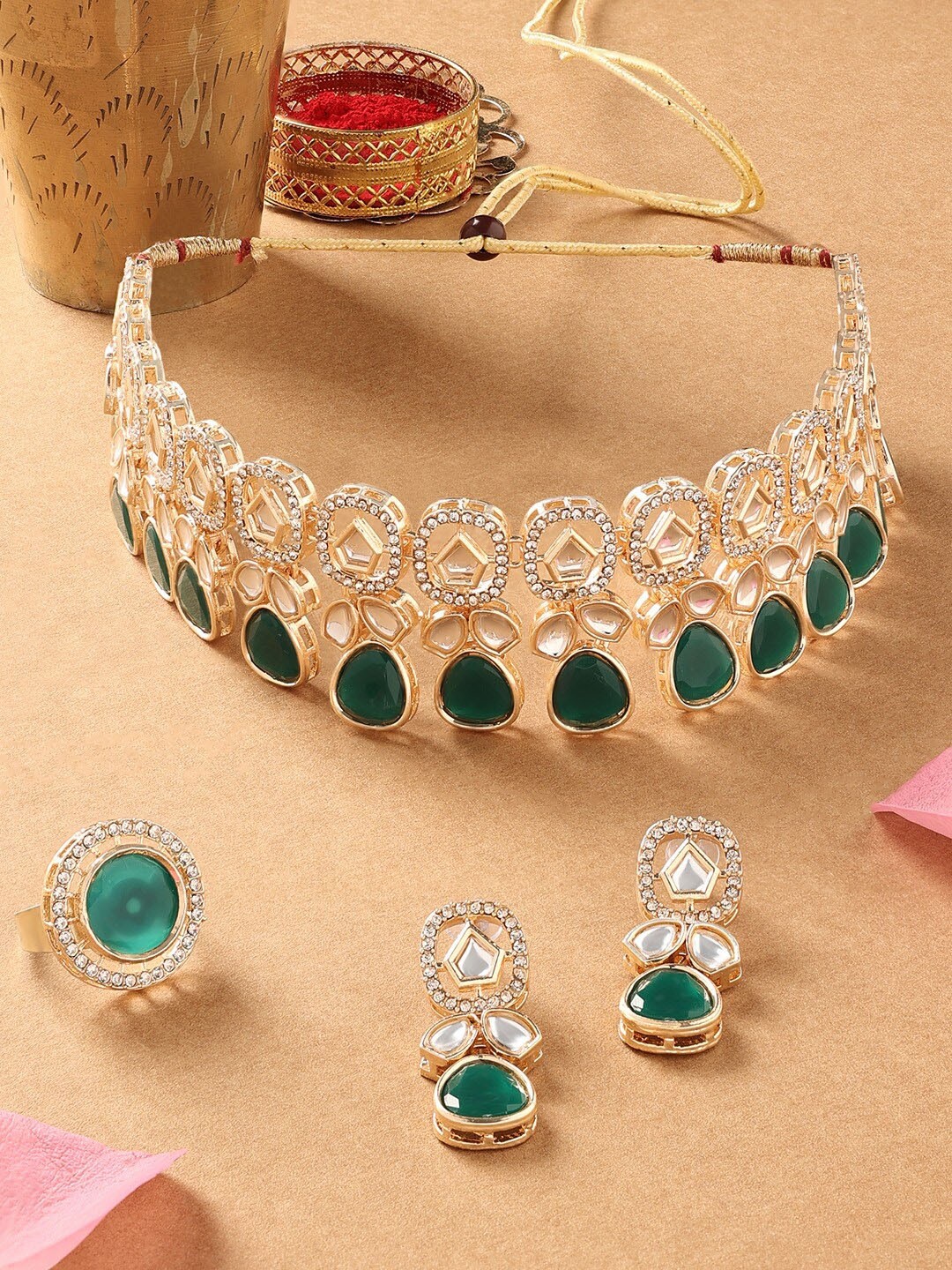 

AMI Gold-Plated Kundan-Studded Jewellery Set