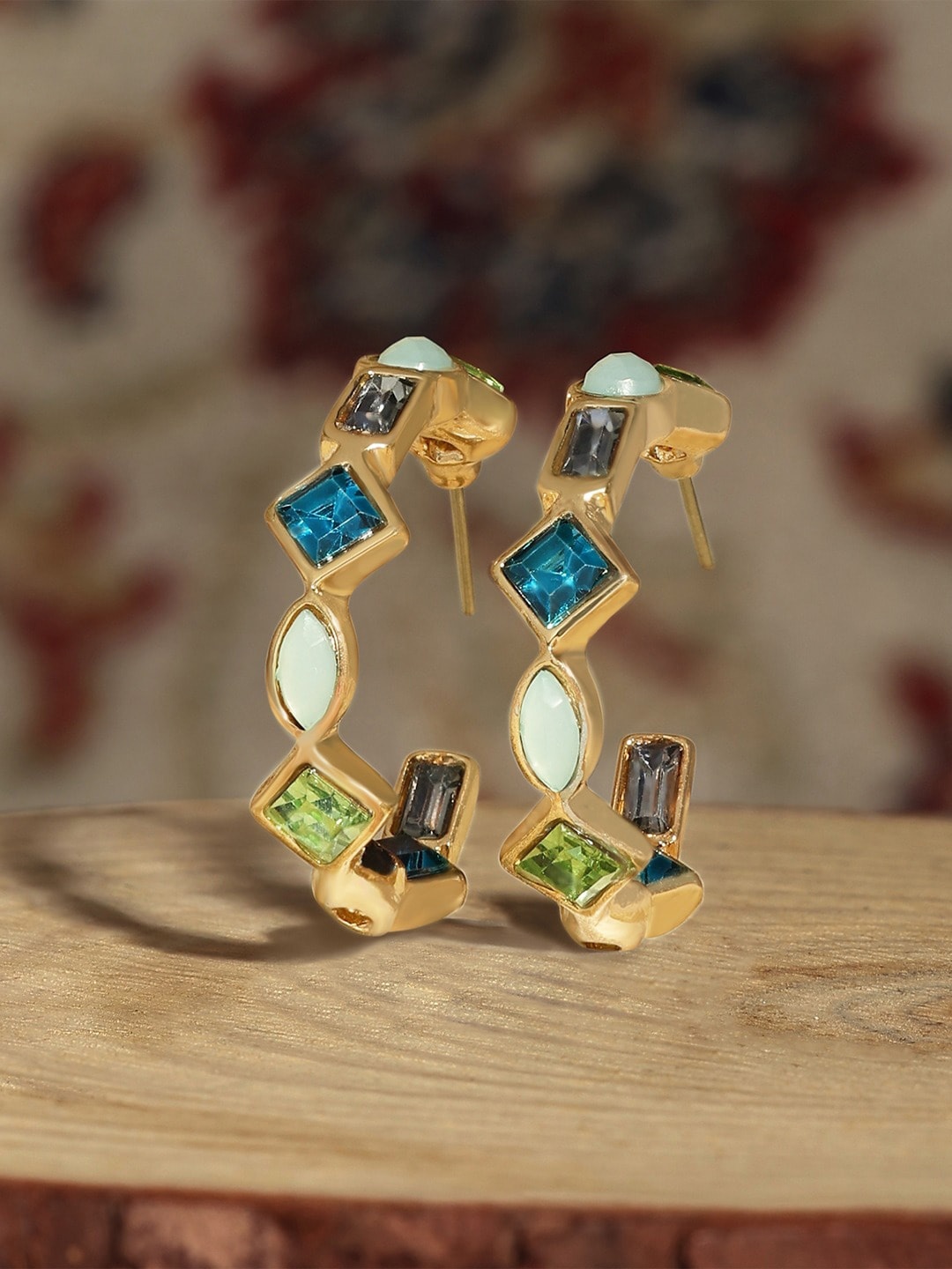 

AMI Gold Plated Stone Studded Contemporary Half Hoop Earrings