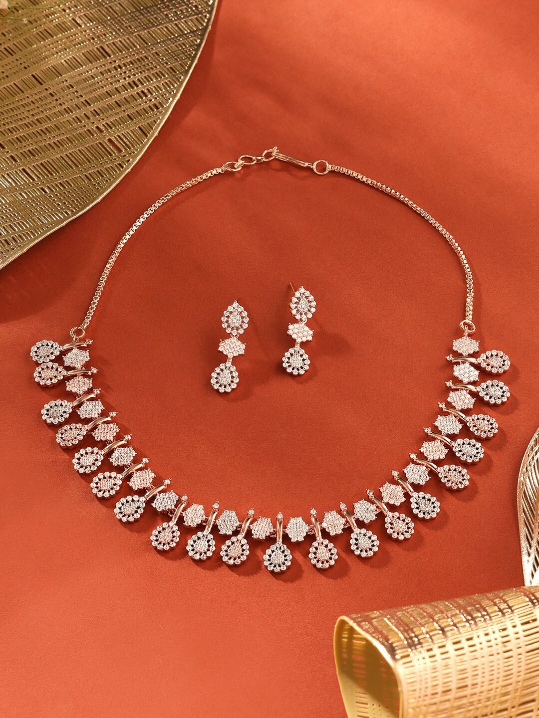 

AMI Rose Gold-Plated Cubic Zirconia-Studded Jewellery Set