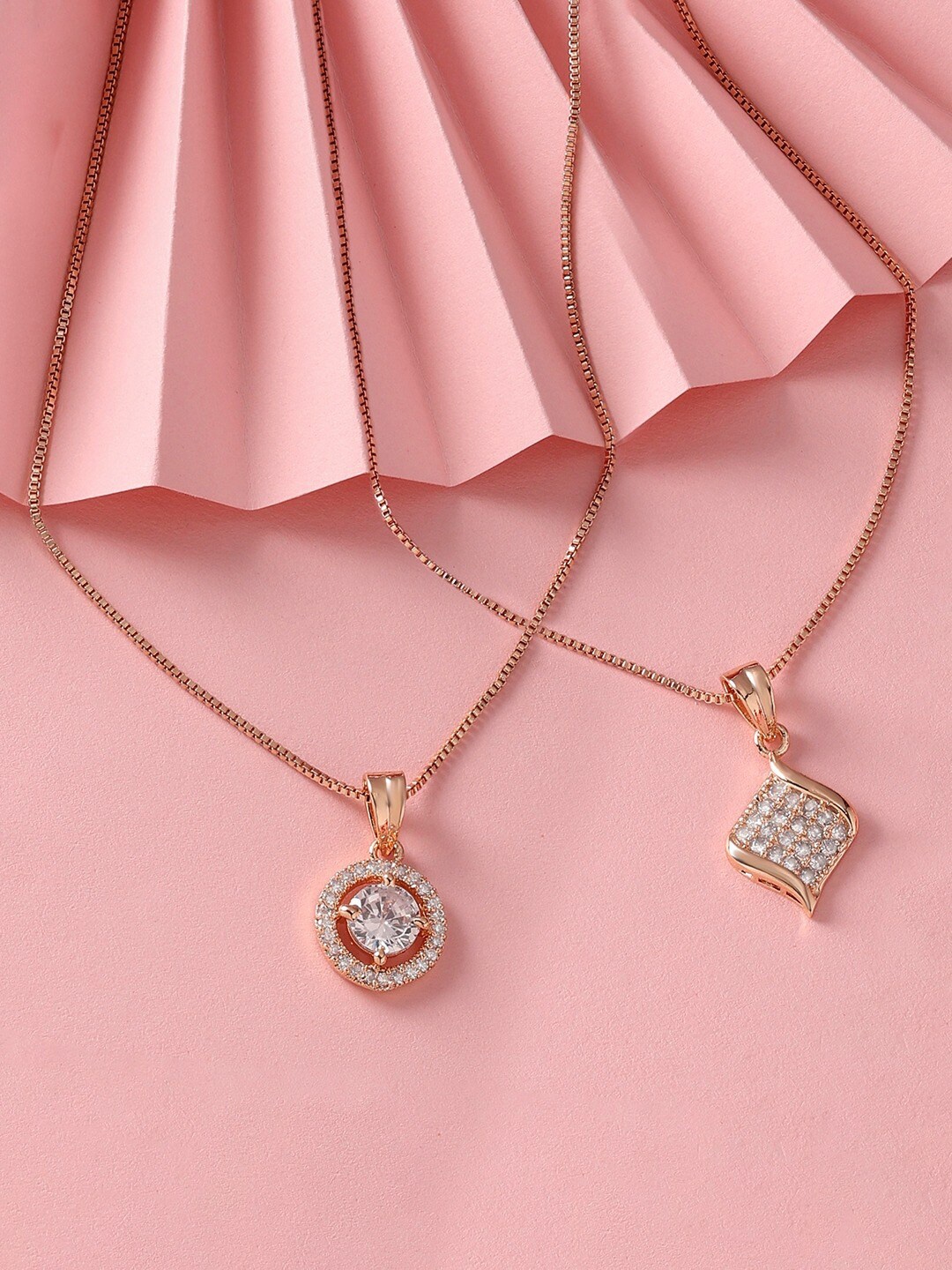 

AMI Set Of 2 Rose Gold-Plated Contemporary CZ-Studded Chain
