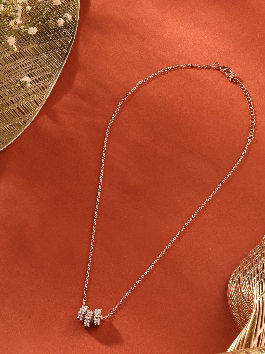 

AMI Rose Gold-Plated Contemporary CZ-Studded Pendant With Chain