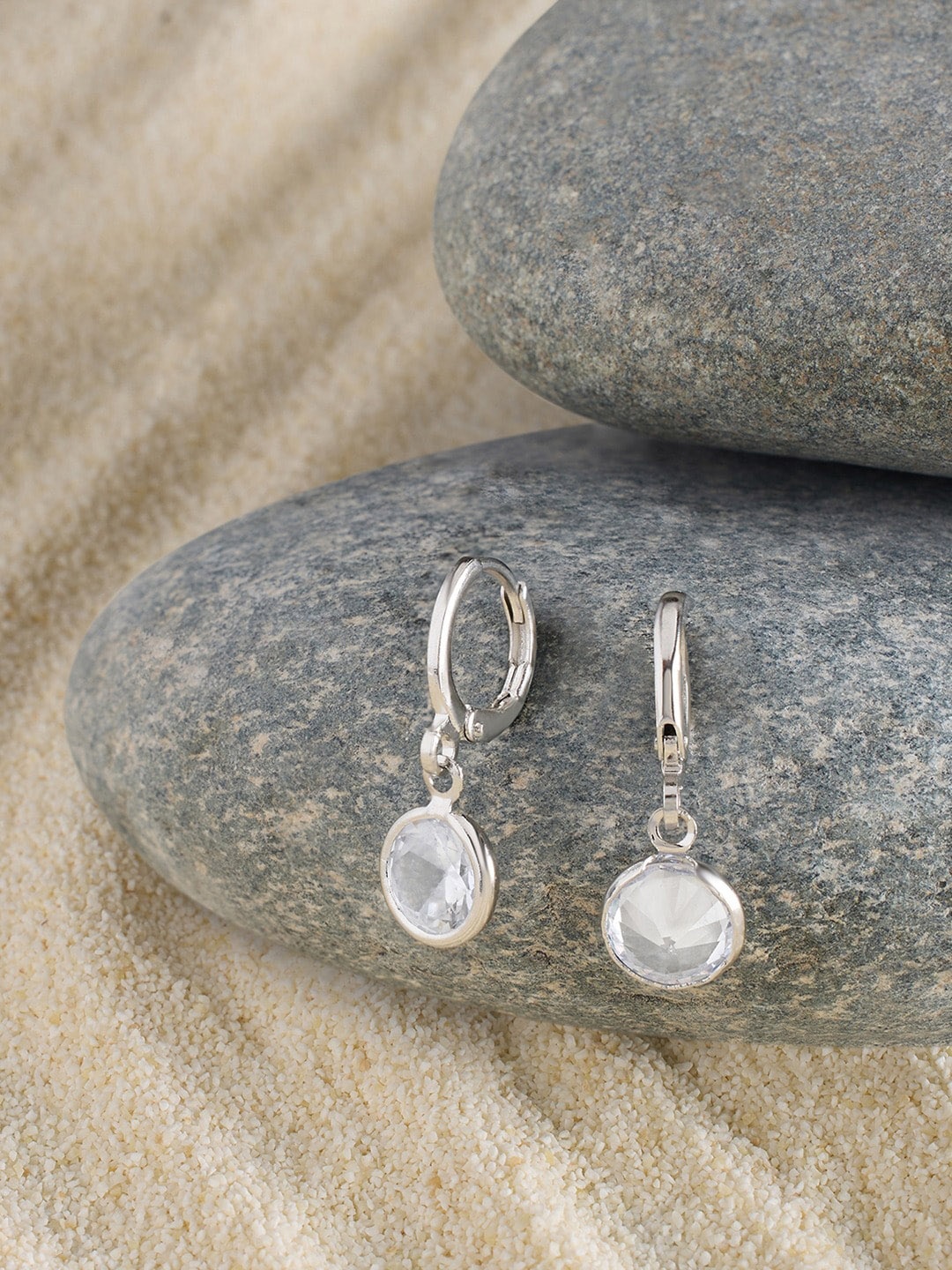 

AMI Silver-Plated Cubic Zirconia Studded Hoop Earrings