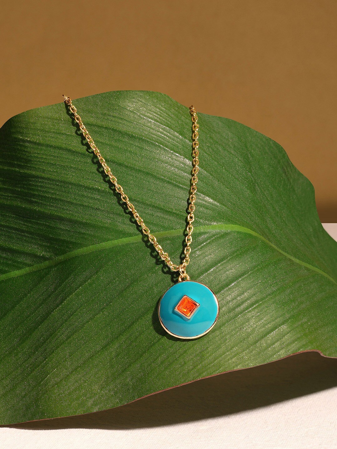 

AMI Gold-Plated Stone Studded Enamelled Pendant & Chain