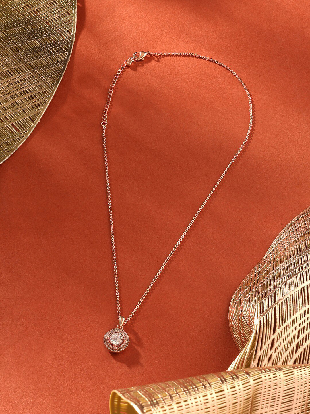 

AMI Rose Gold-Plated Contemporary CZ-Studded Pendant With Chain