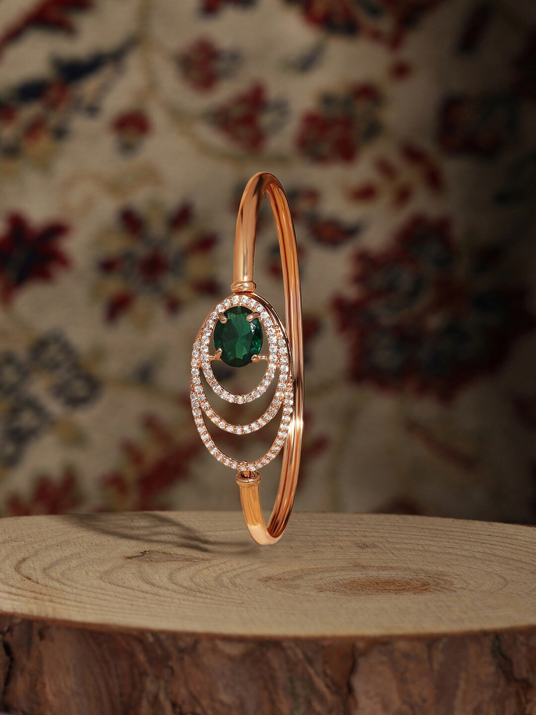 

AMI Women Rose Gold-Plated Cubic Zirconia-Studded Kada Bracelet