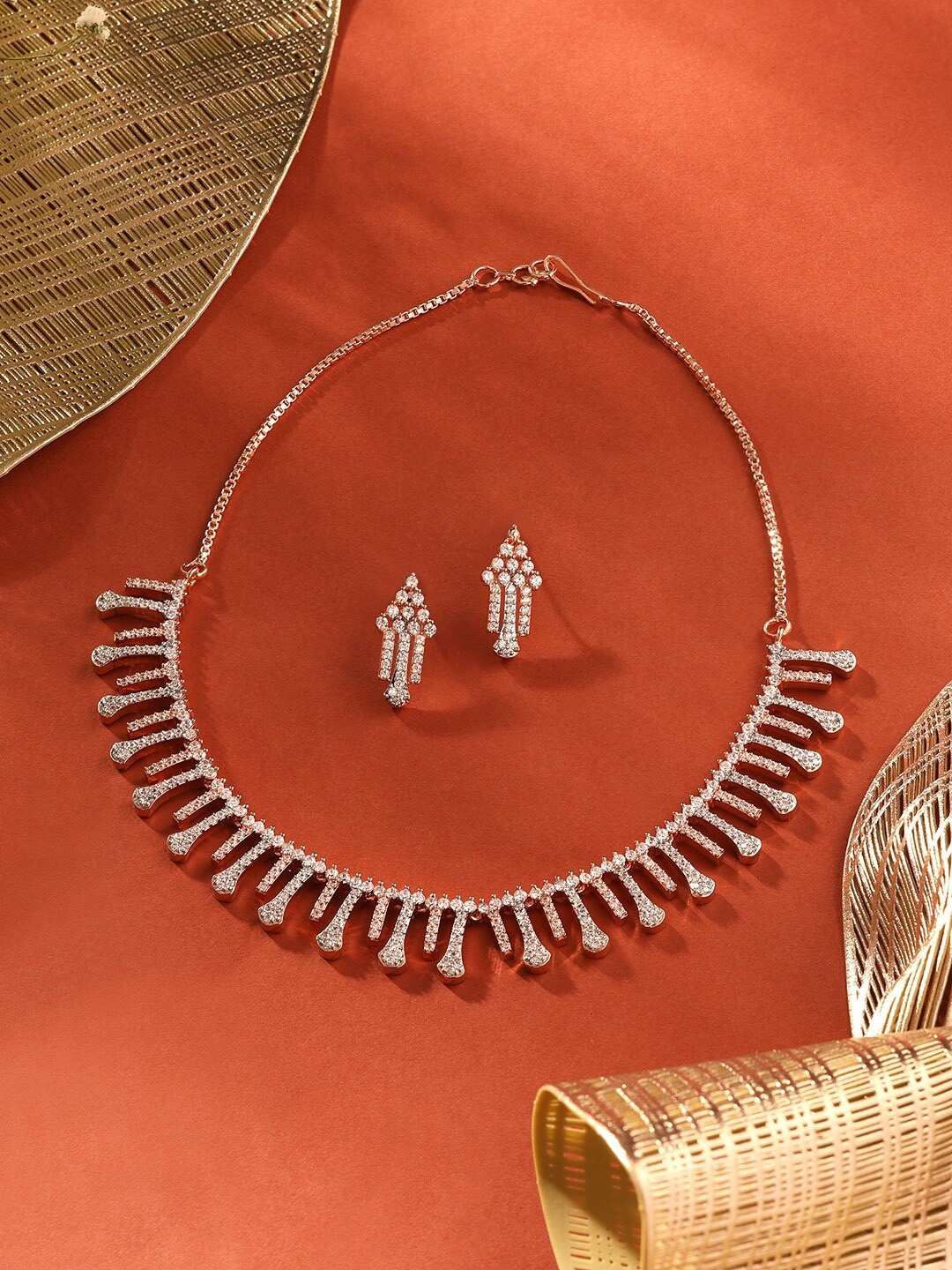 

AMI Rose Gold-Plated Cubic Zirconia-Studded Jewellery Set