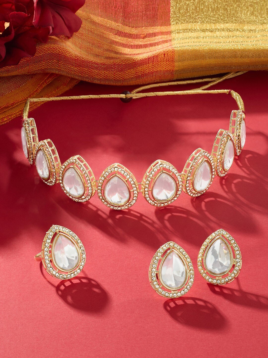 

AMI Gold-Plated AD-Studded Teardrop Shaped Jewellery Set