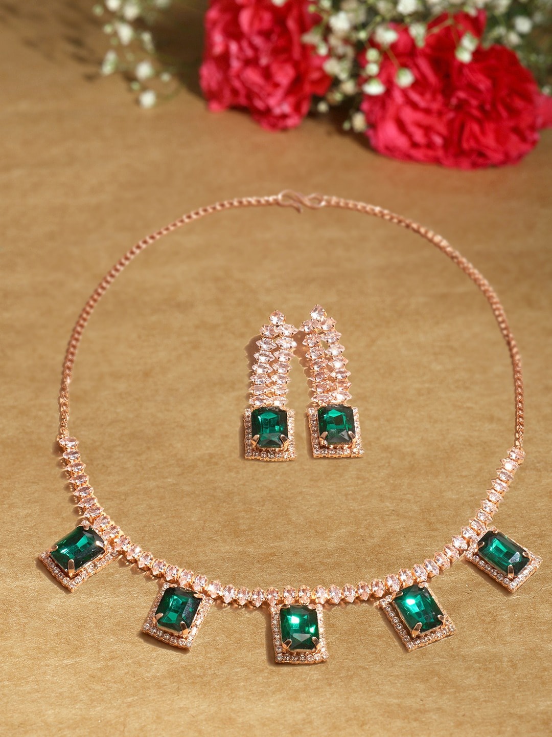 

AMI Rose Gold-Plated Stone-Studded & Beaded Jewellery Set