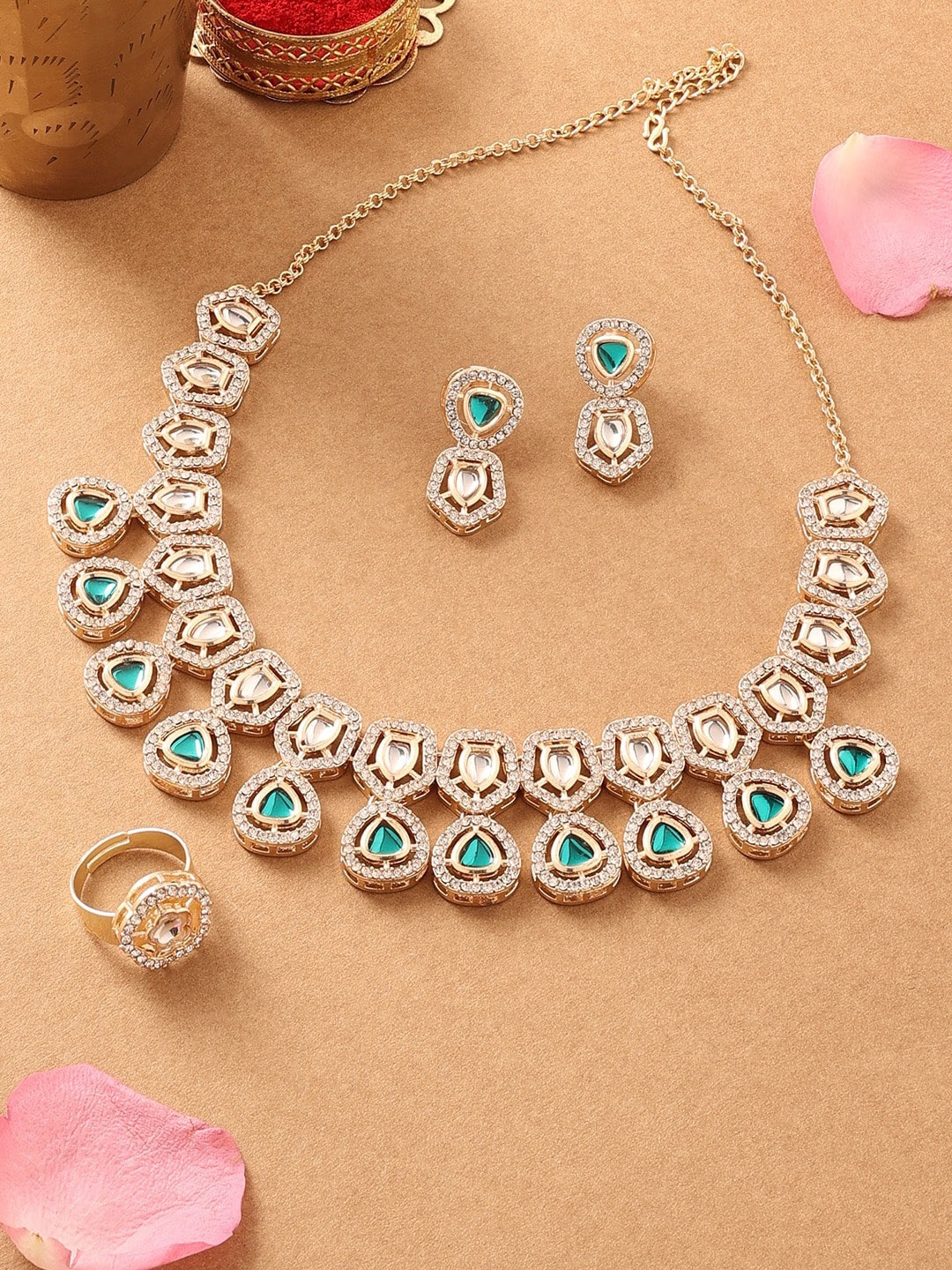 

AMI Gold Plated Kundan & Austrian Diamonds Studded Jewellery Set