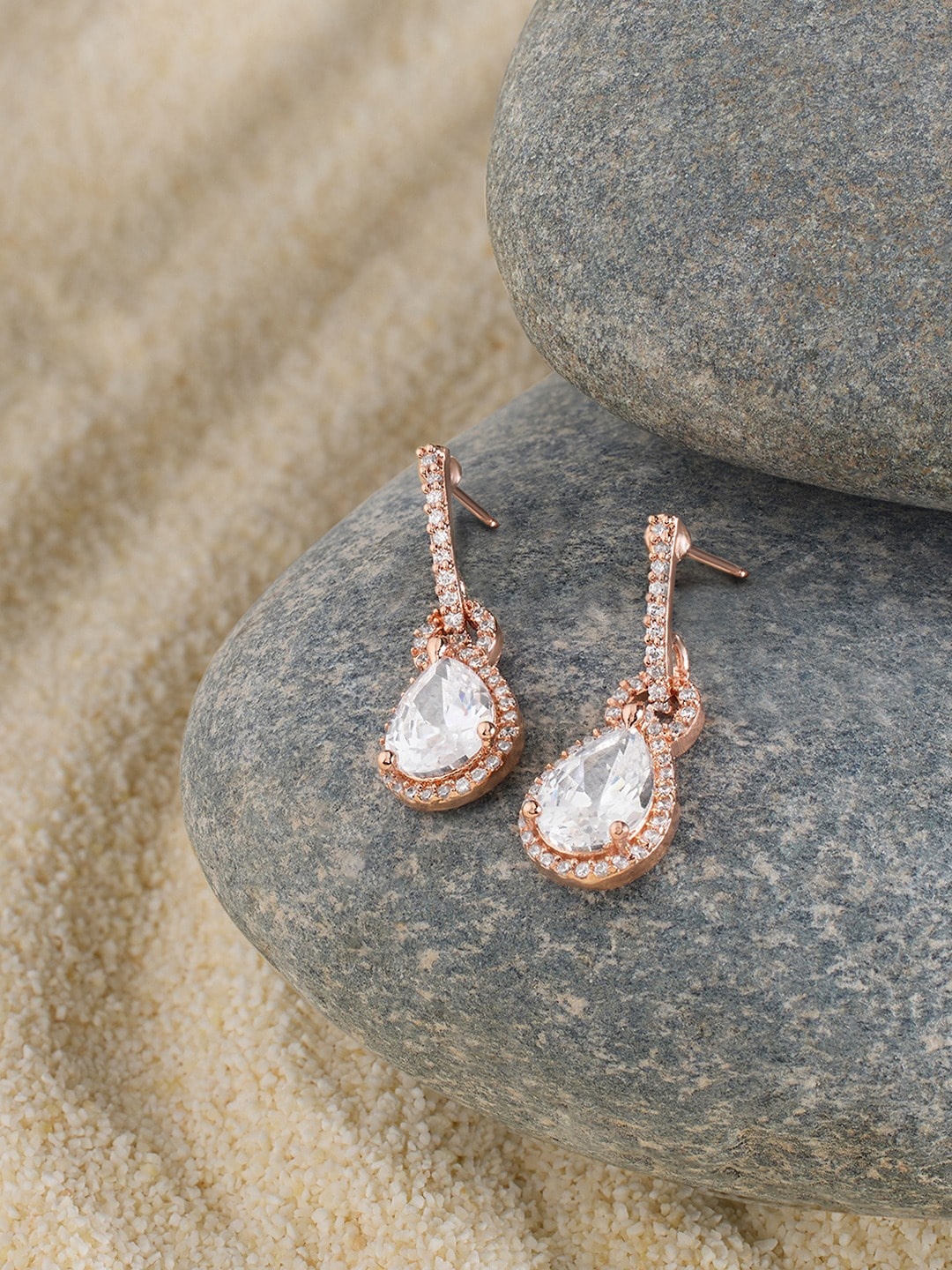 

AMI Rose Gold-Plated Cubic Zirconia-Studded Contemporary Drop Earrings