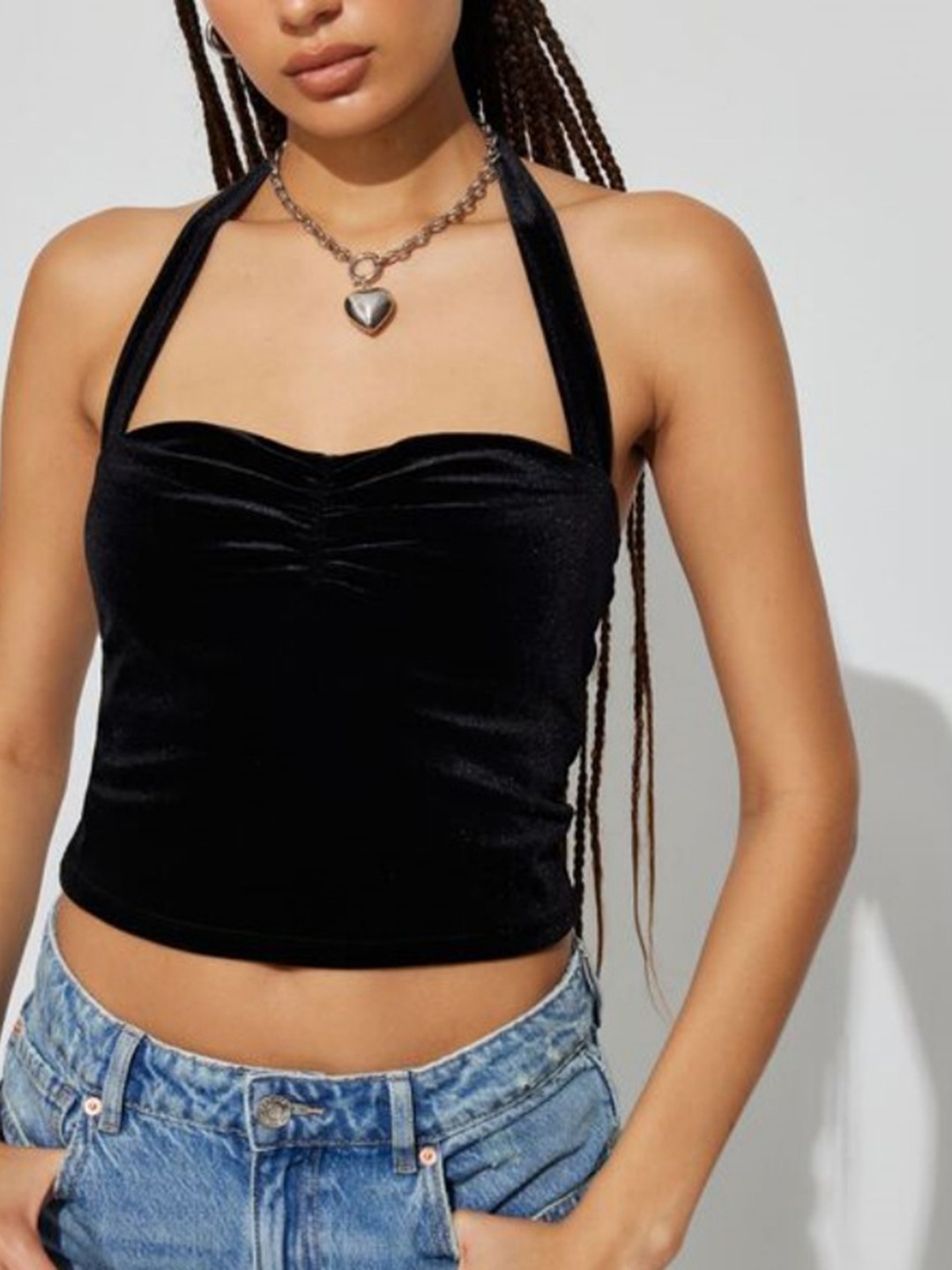 

StyleCast Black Halter Neck Crop Opaque Casual Top