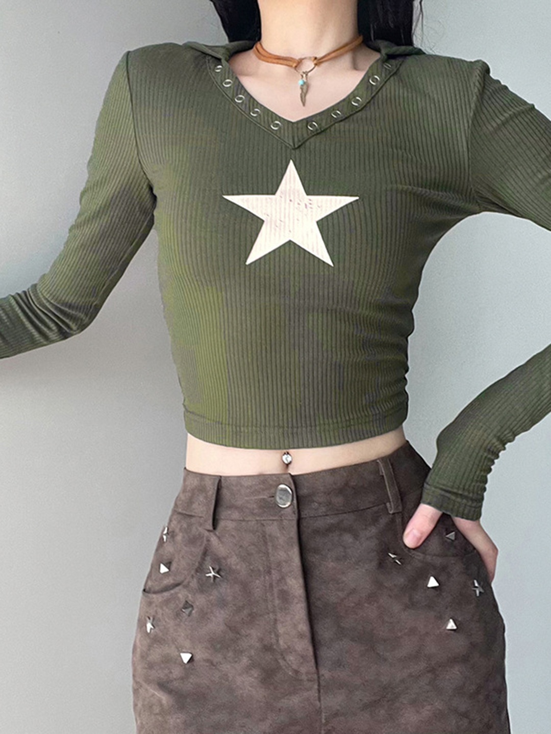 

StyleCast Green Cotton Hooded Regular Top
