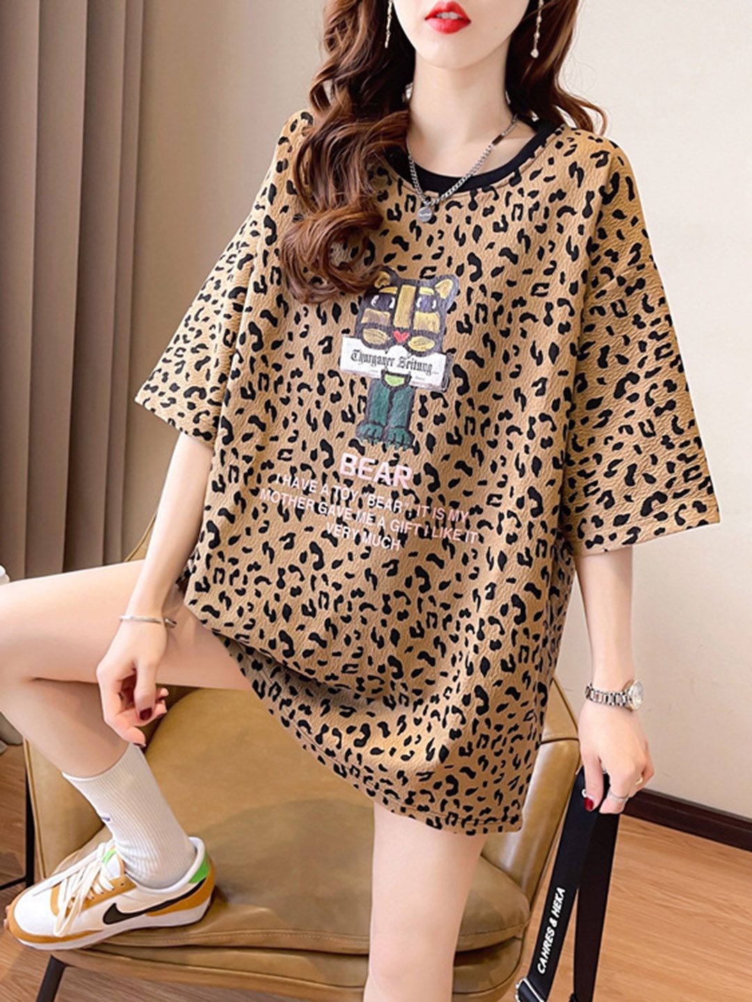 

StyleCast Khaki Animal Print Longline Top